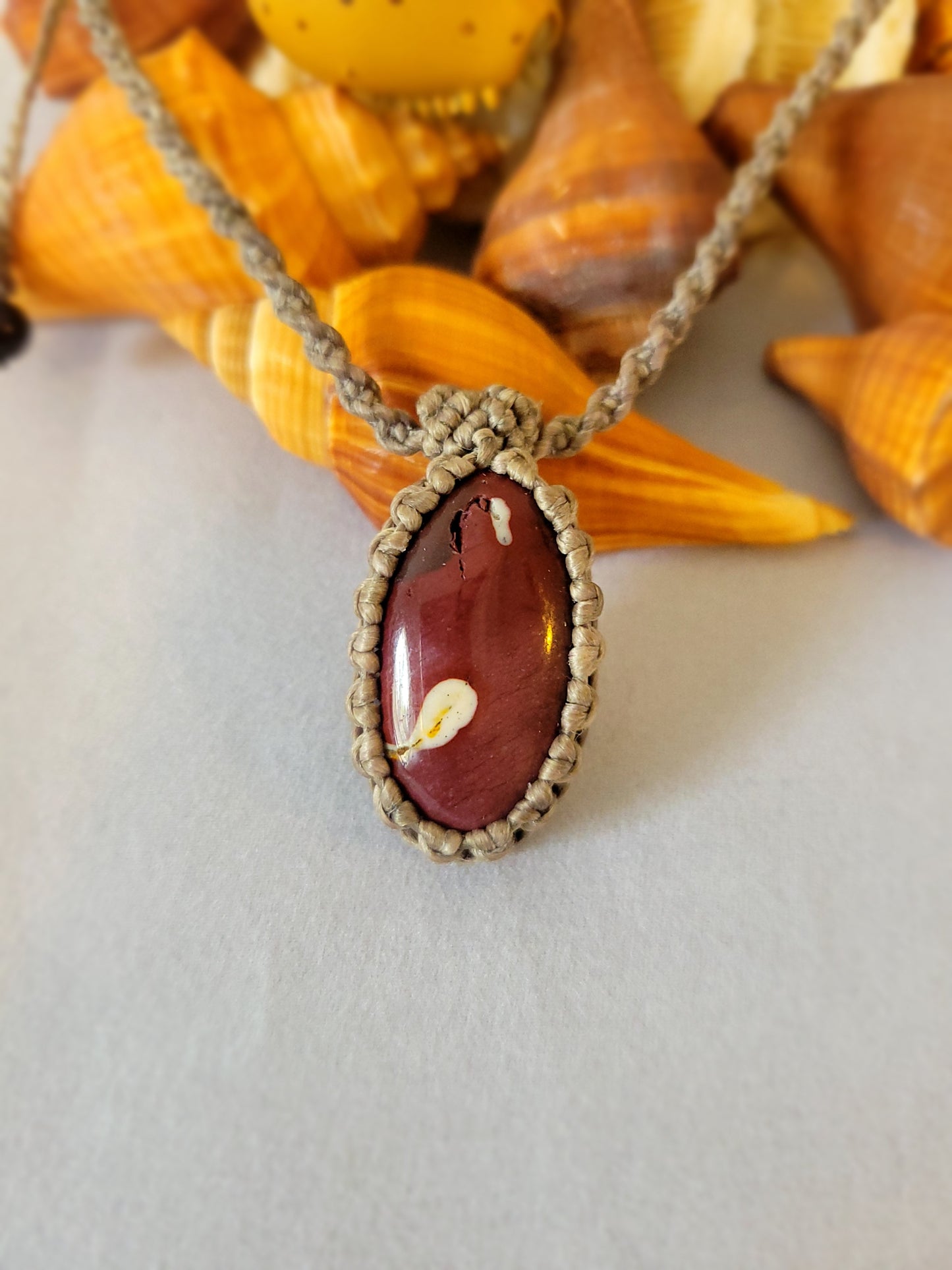 “Ember Flow” – Blood Red River Jasper Pendant Necklace, Spiral Braided Earth-Tone Cord, Minimalist Boho Unisex