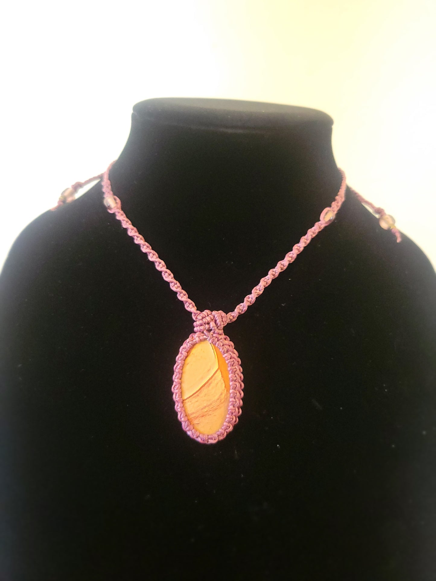 “Painted Earth” – Striated Picture Jasper Pendant Necklace, Purple Cord, Adjustable One-of-a-Kind Design