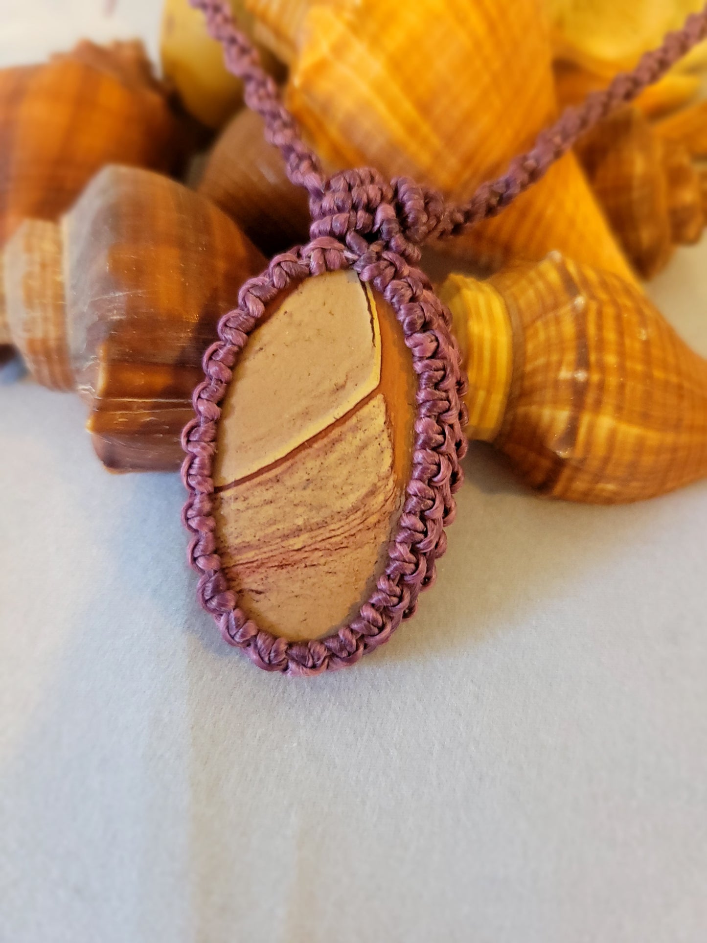 “Painted Earth” – Striated Picture Jasper Pendant Necklace, Purple Cord, Adjustable One-of-a-Kind Design