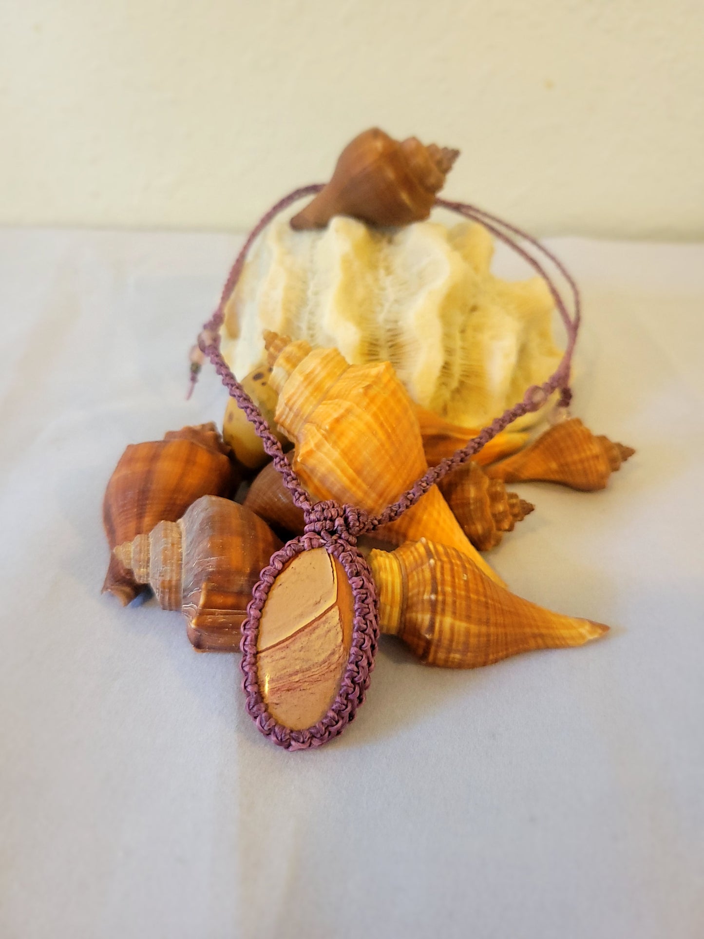 “Painted Earth” – Striated Picture Jasper Pendant Necklace, Purple Cord, Adjustable One-of-a-Kind Design