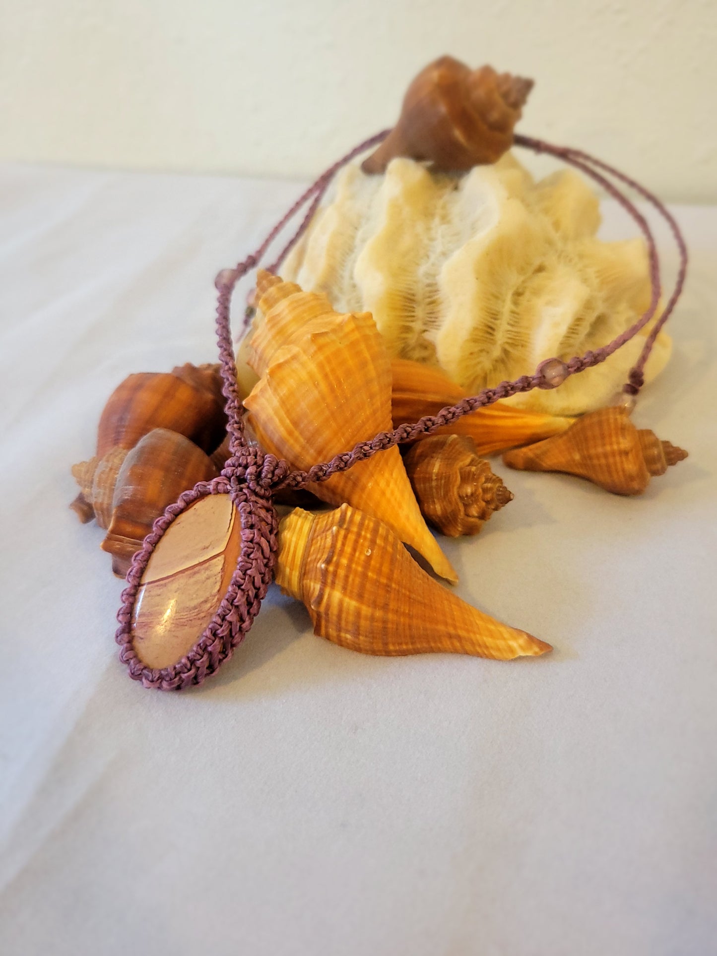 “Painted Earth” – Striated Picture Jasper Pendant Necklace, Purple Cord, Adjustable One-of-a-Kind Design