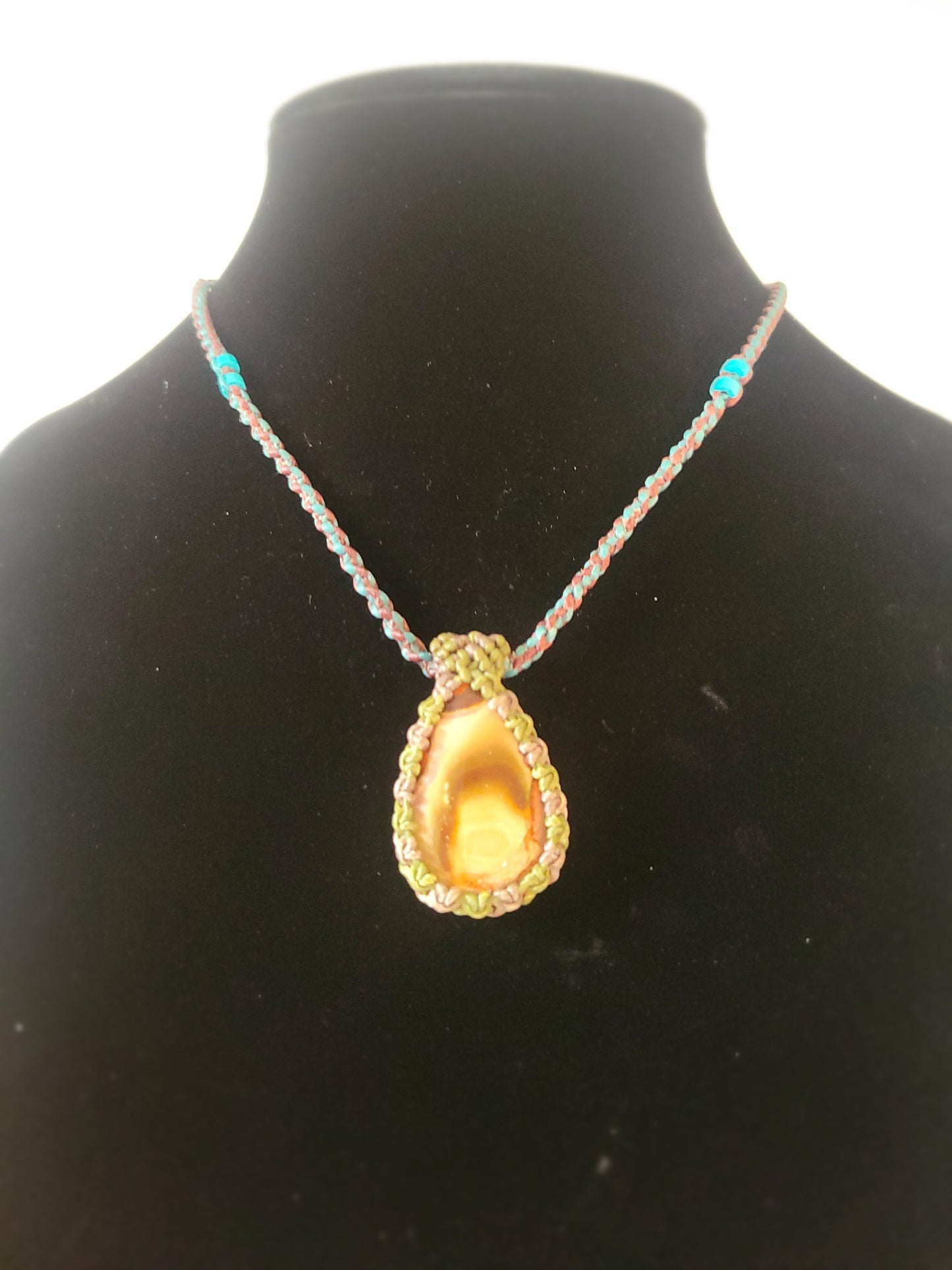 “Riverroot” – Multicolored River Jasper Pendant Necklace, Army Green & Brown Cord, 22” Minimalist Design