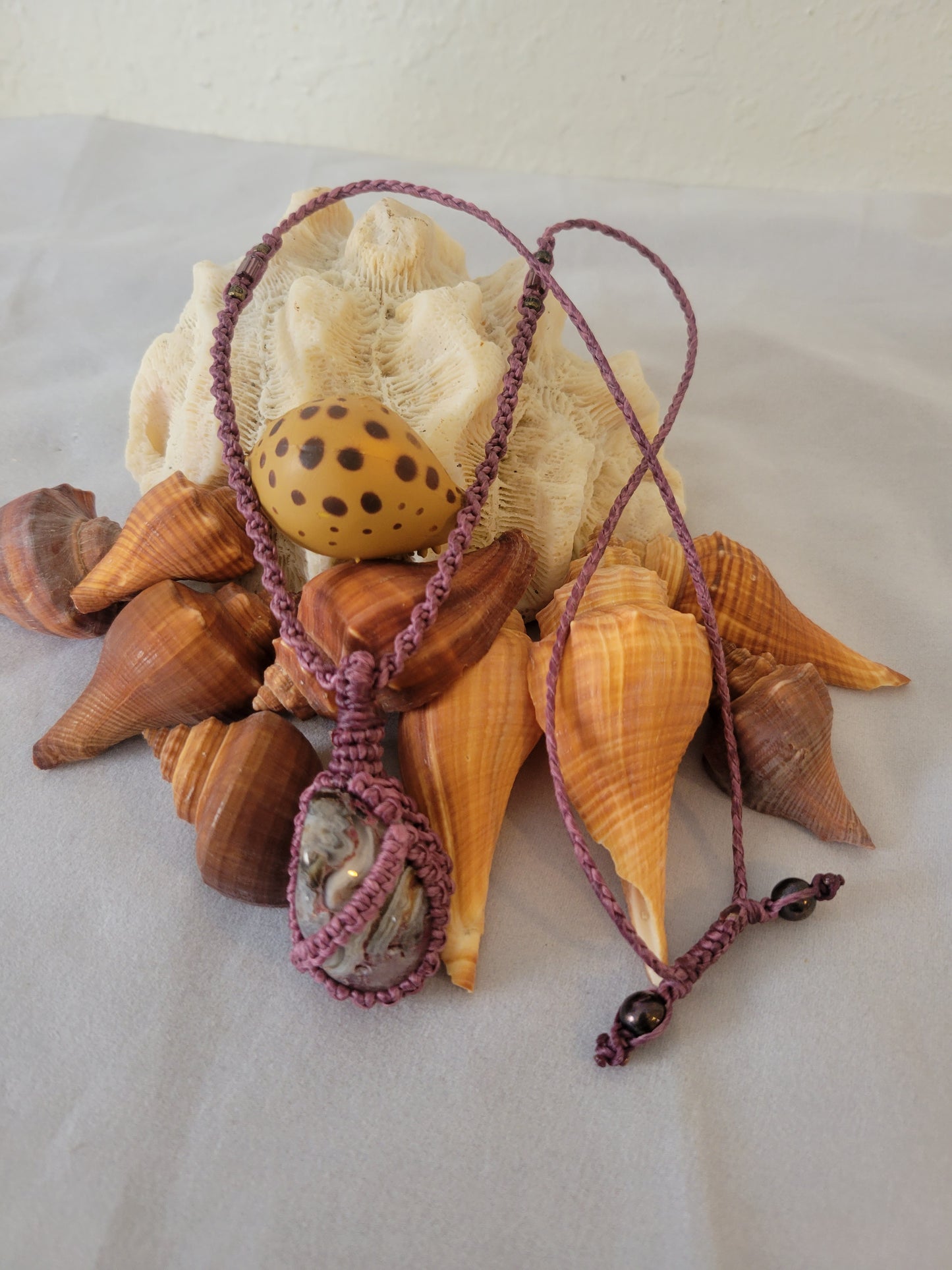 "Twilight Currents" – Rare Banded Agate Pendant with Pink Cord, Adjustable Macrame Necklace