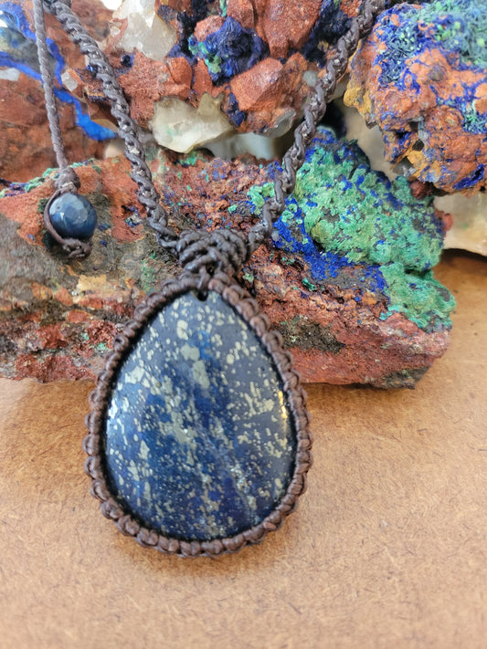 Lapis Lazuli Oval Pendant on Adjustable Brown Necklace