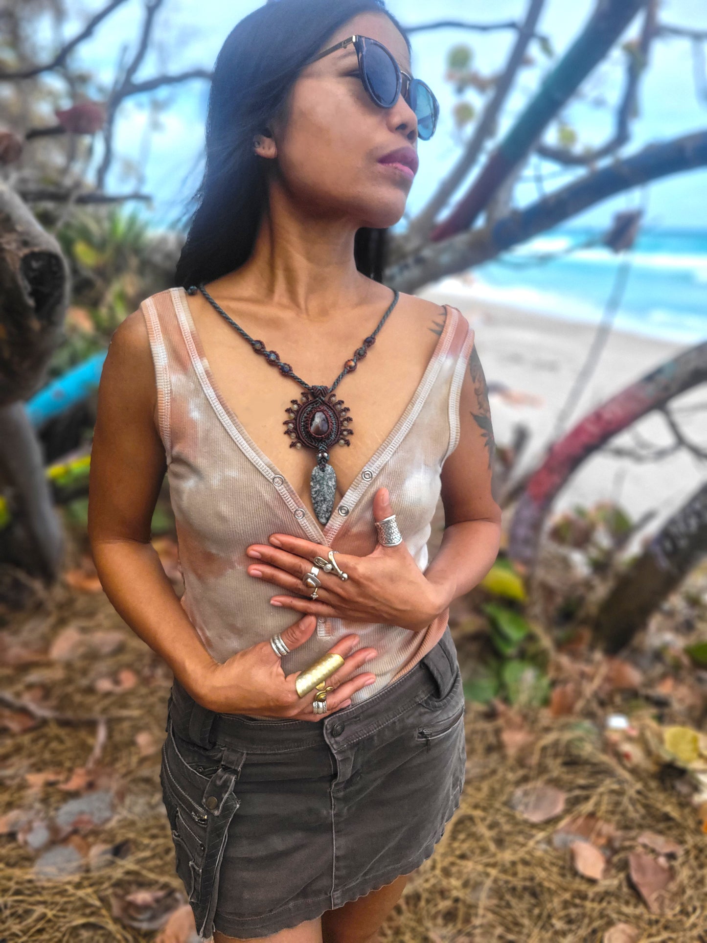 Visionary Tree Agate & Sodalite Arrowhead Necklace - Unique Artisan Creation