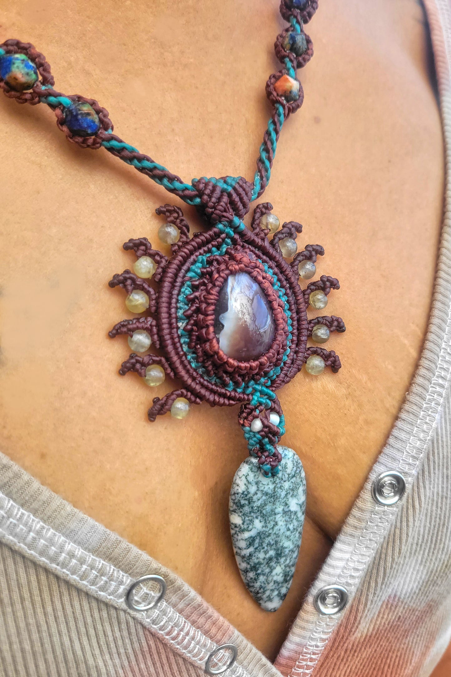 Visionary Tree Agate & Sodalite Arrowhead Necklace - Unique Artisan Creation