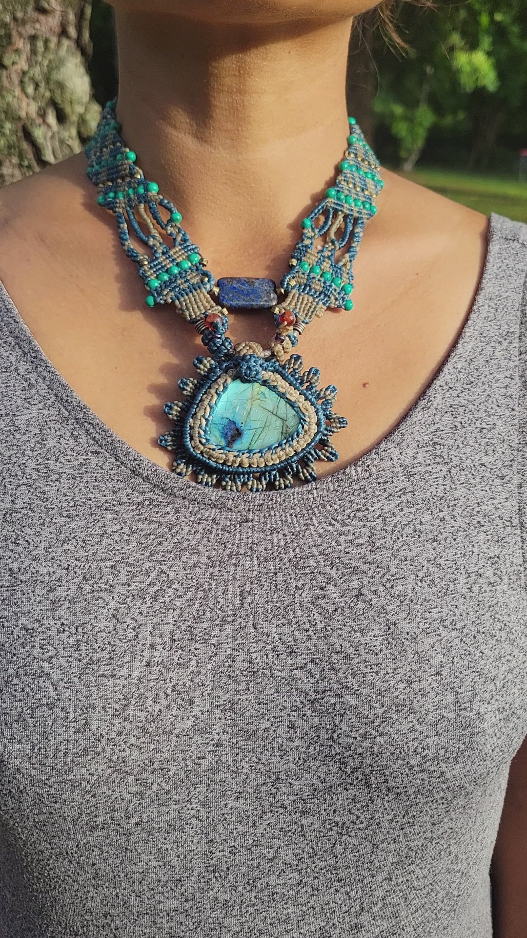 Silver and Labradorite fancy boho hippie necklace with Lapis