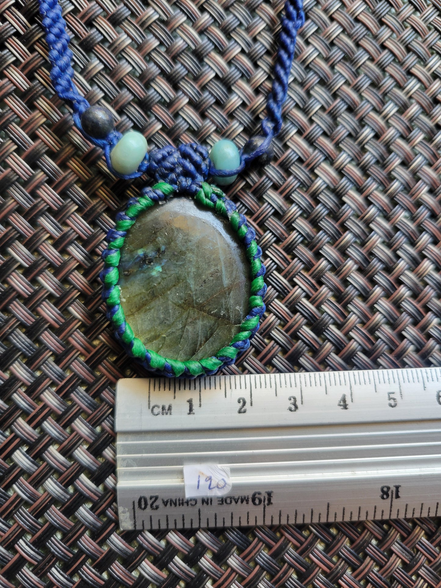 Labradorite Macramé Pendant Necklace – Handcrafted Oval Stone with Blue-Green Cord