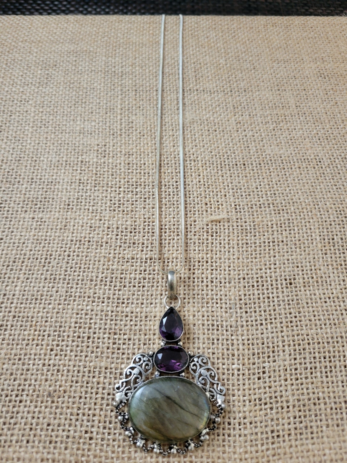 Labradorite and Amethyst Pendant Necklace