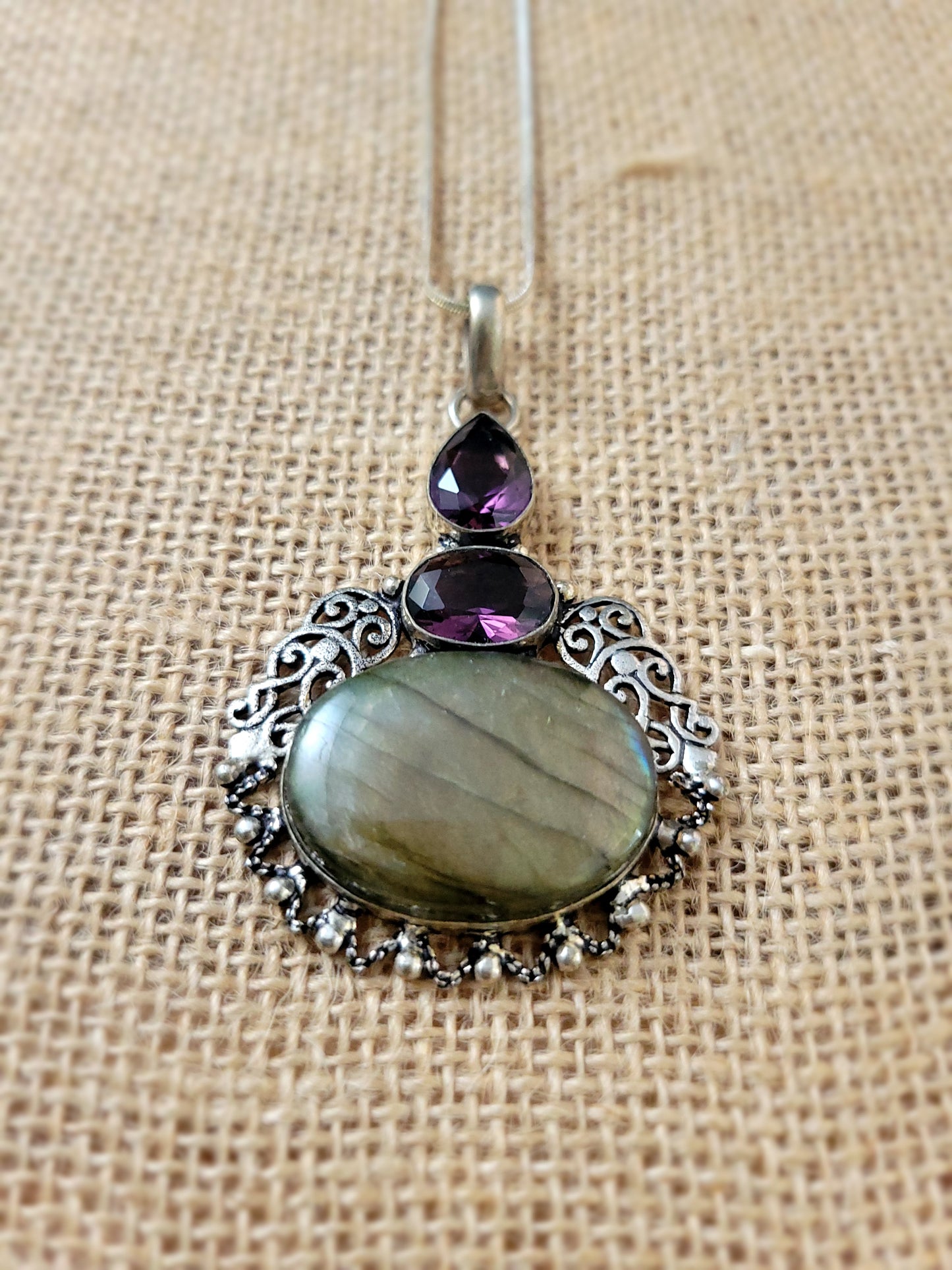 Labradorite and Amethyst Pendant Necklace