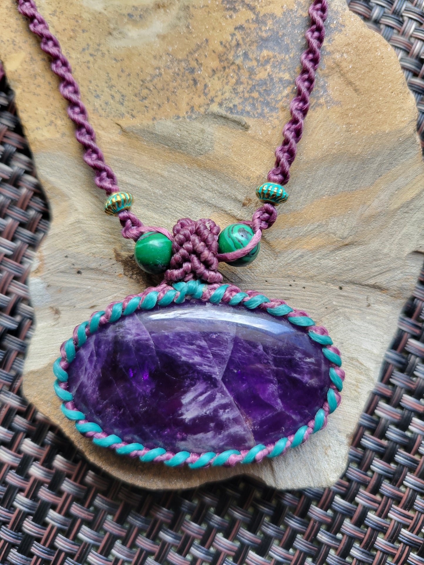 Amethyst Pendant Necklace with oval polished crystal centerpiece