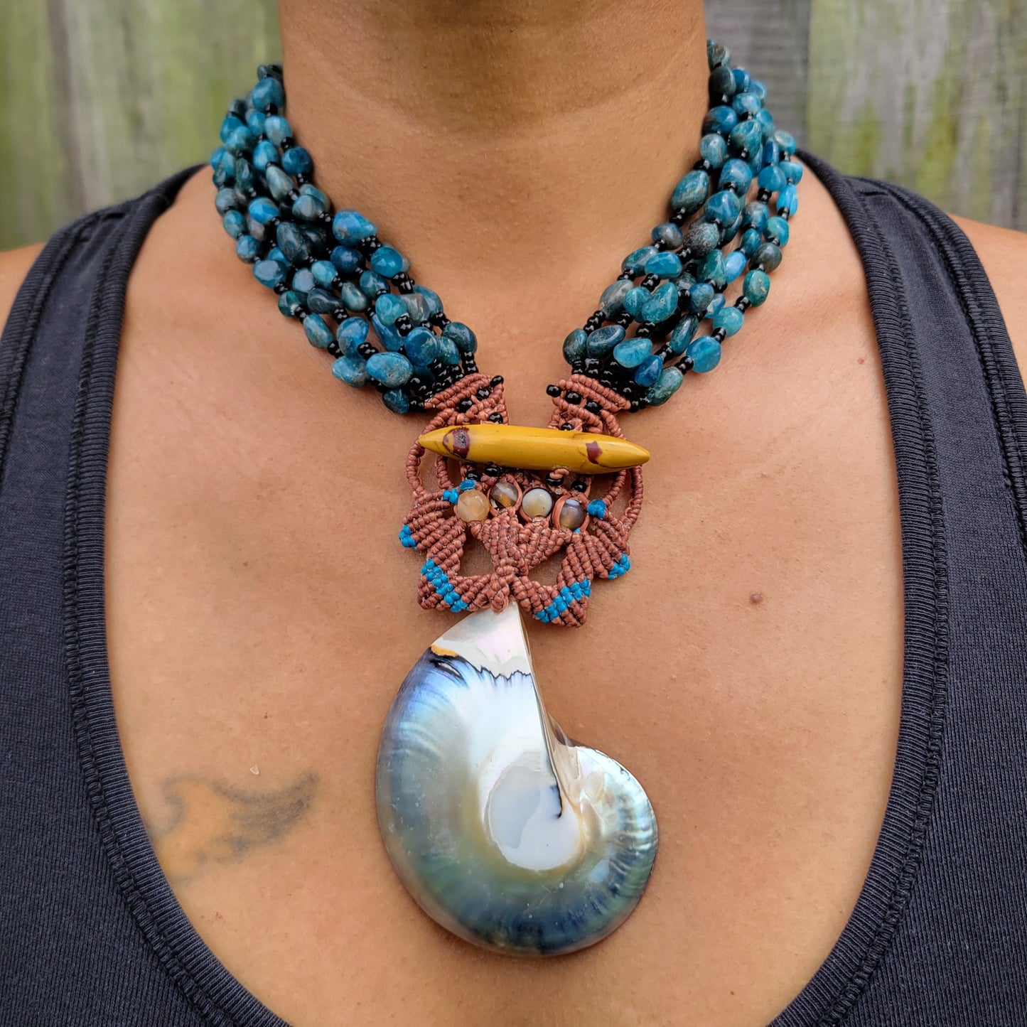 Ocean Heart Nautilus Necklace – Limited-Edition Shell Pendant with Jasper & Apatite Beaded Strands