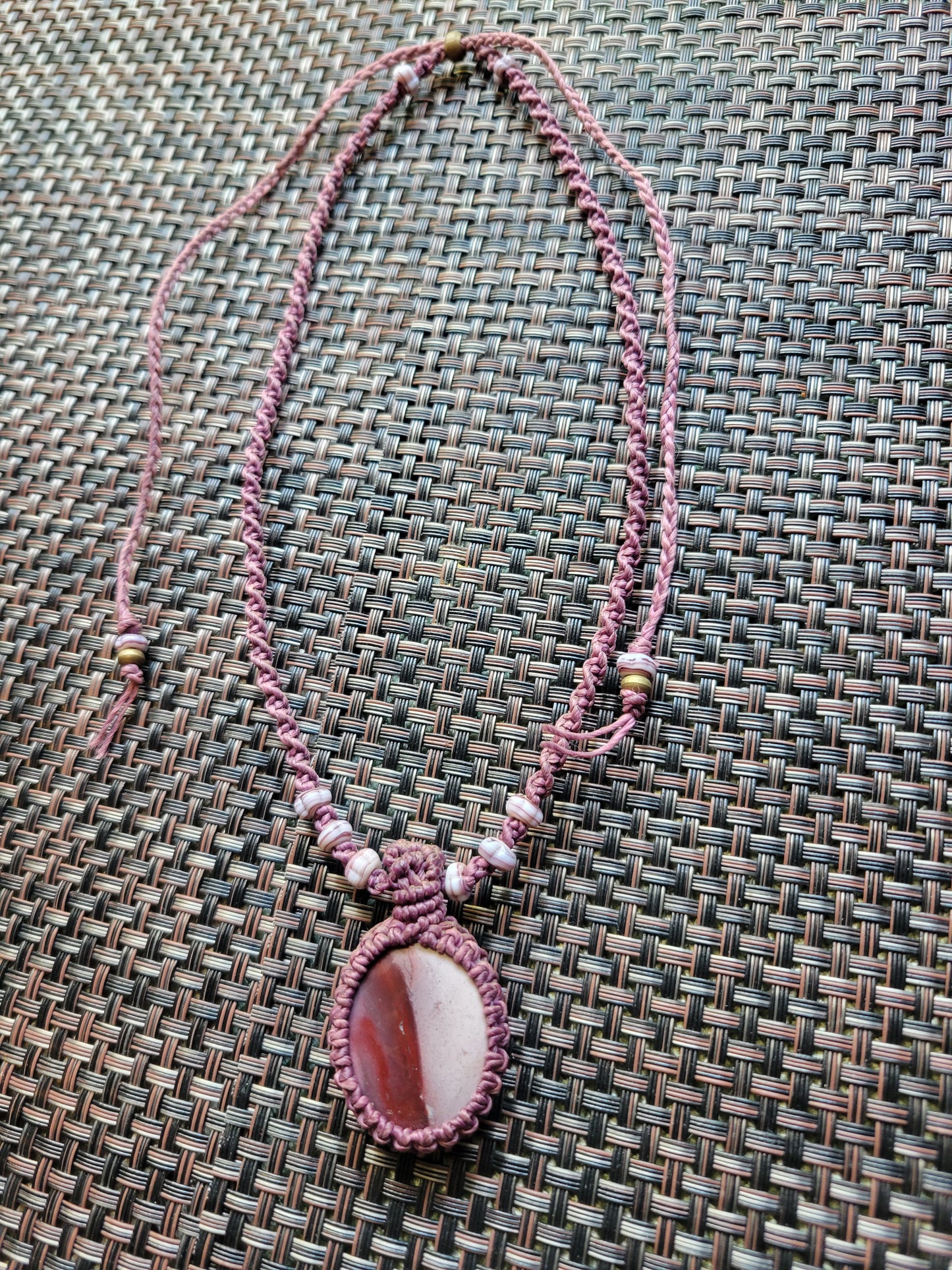 Noreena Jasper Macramé Necklace – Two-Tone Pendant on Adjustable Spiral Braided Cord