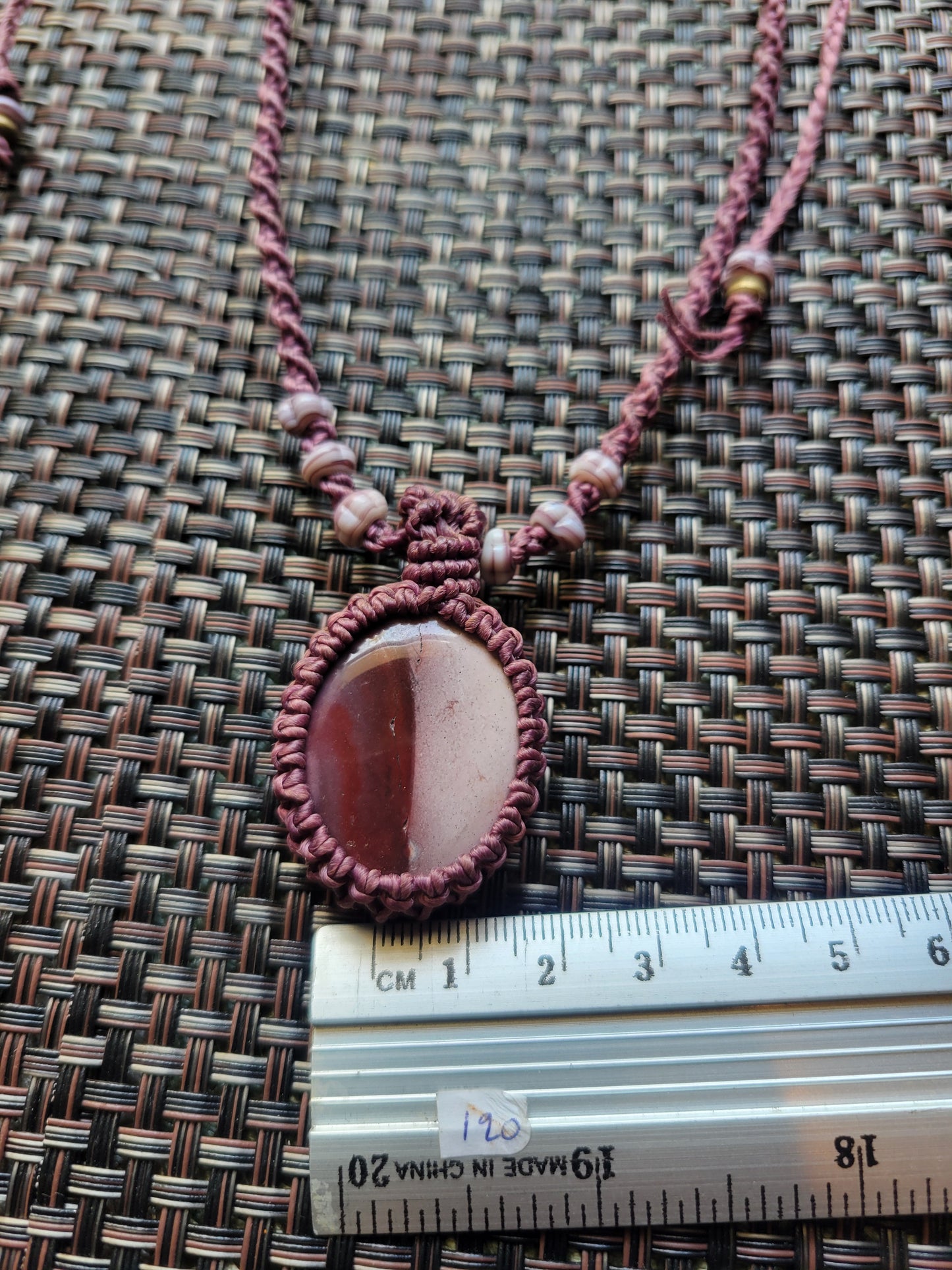 Noreena Jasper Macramé Necklace – Two-Tone Pendant on Adjustable Spiral Braided Cord