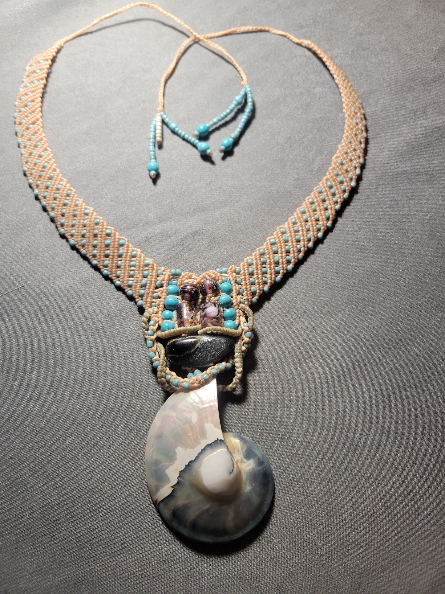 Fromt view of Nautilus Shell Macrame Choker Necklace