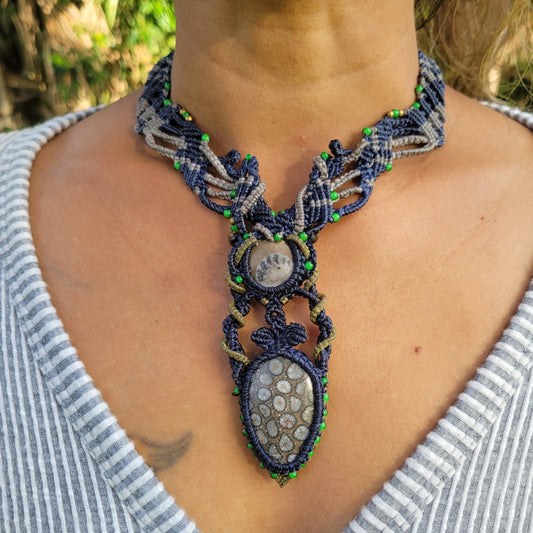 Fossil Jewelry coral and ammonite ocean necklace handmade boho