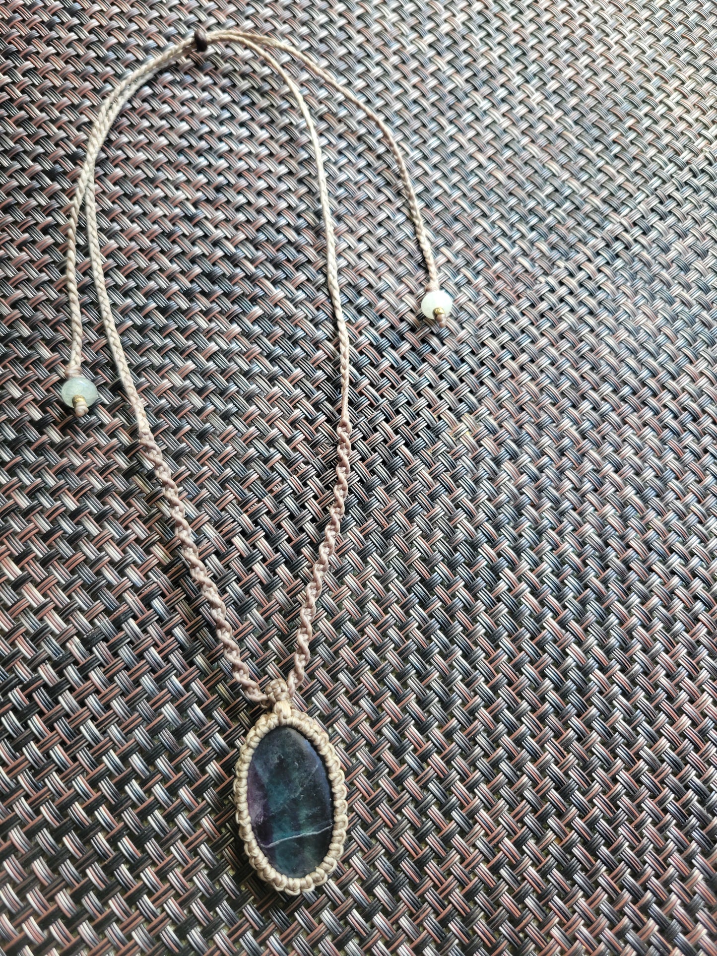 Handmade Fluorite Pendant Necklace with spiral braided cord