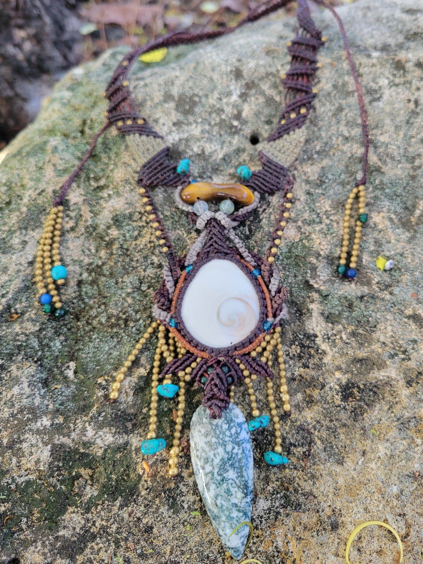 Snail Operculum, Tree Agate & Tiger’s Eye Adjustable Length Boho Hippie Necklace