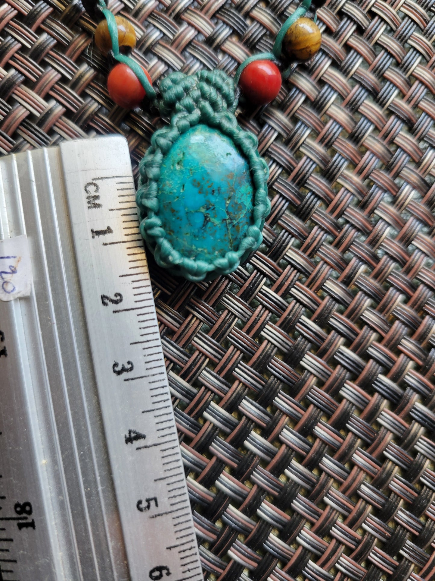 Chrysocolla Macramé Pendant Necklace – Handcrafted Blue-Green Stone on Adjustable Cord