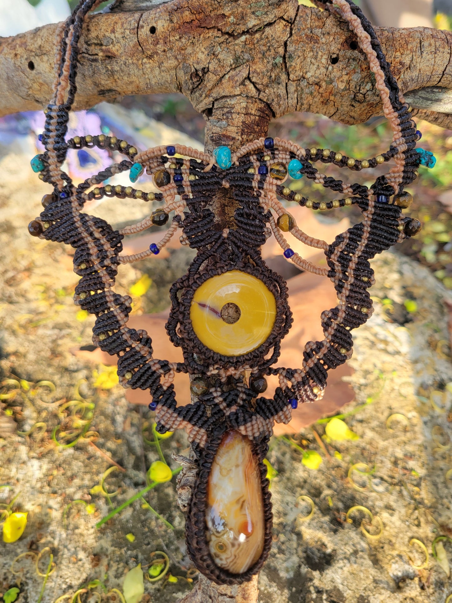 Carnelian & Jasper Boho Choker – Multistrand Statement Necklace with Brass & Stone Beads