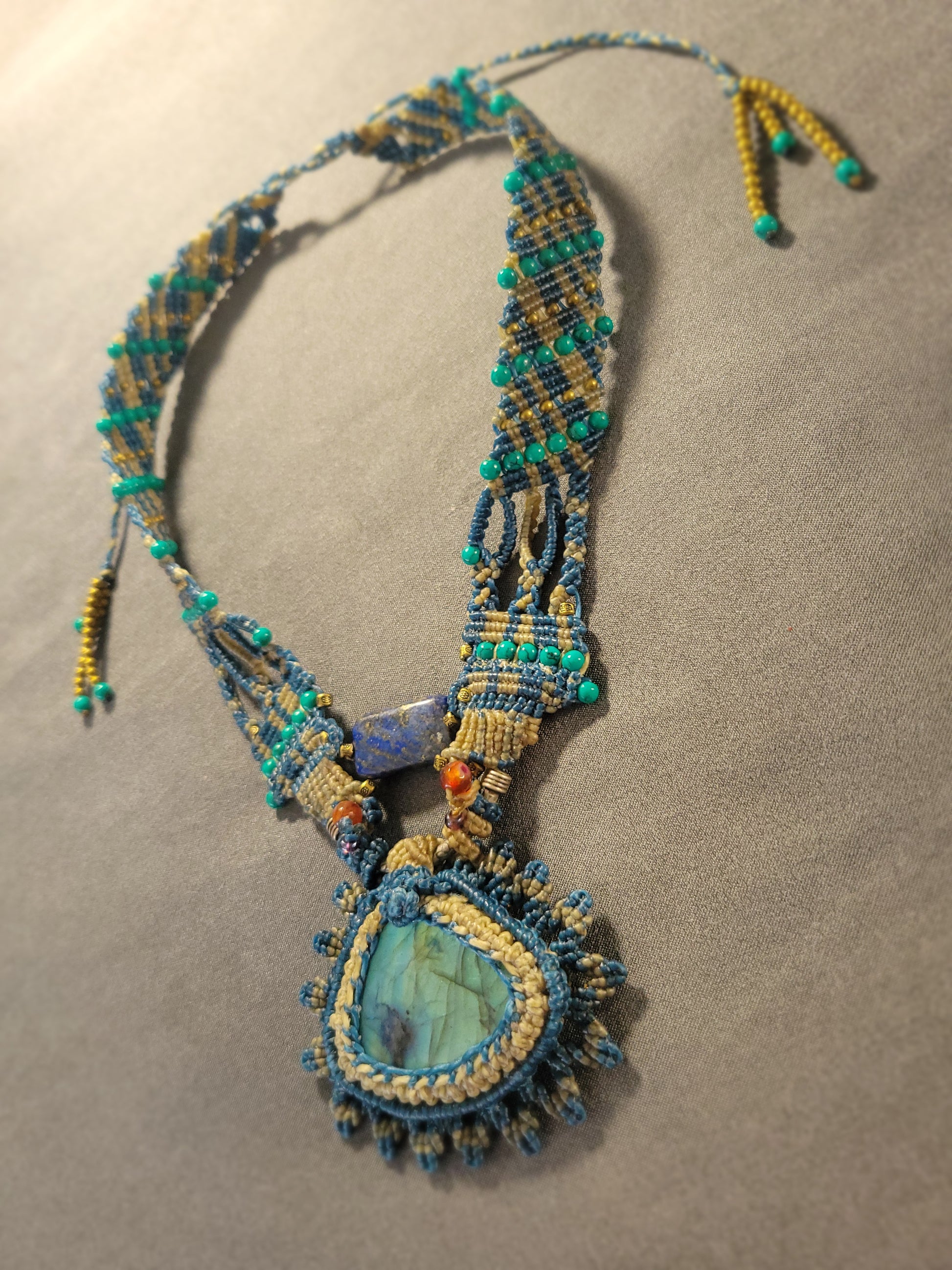 Silver and Labradorite fancy boho hippie necklace with Lapis