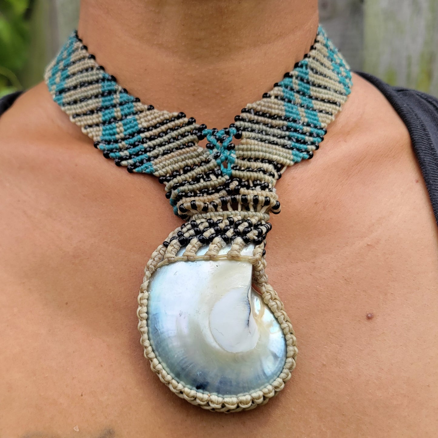 Large Nautilus Shell Pendant elegant choker macrame necklace