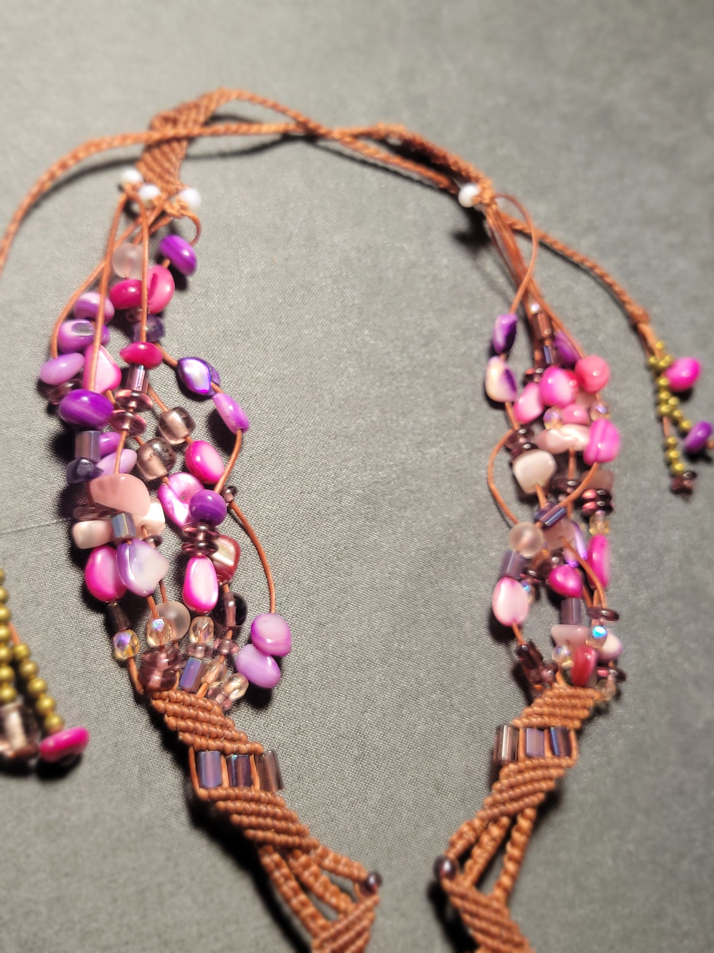 Goldstone Ring Macramé Necklace – Boho Tribal Design with Multicolored Beaded Strands