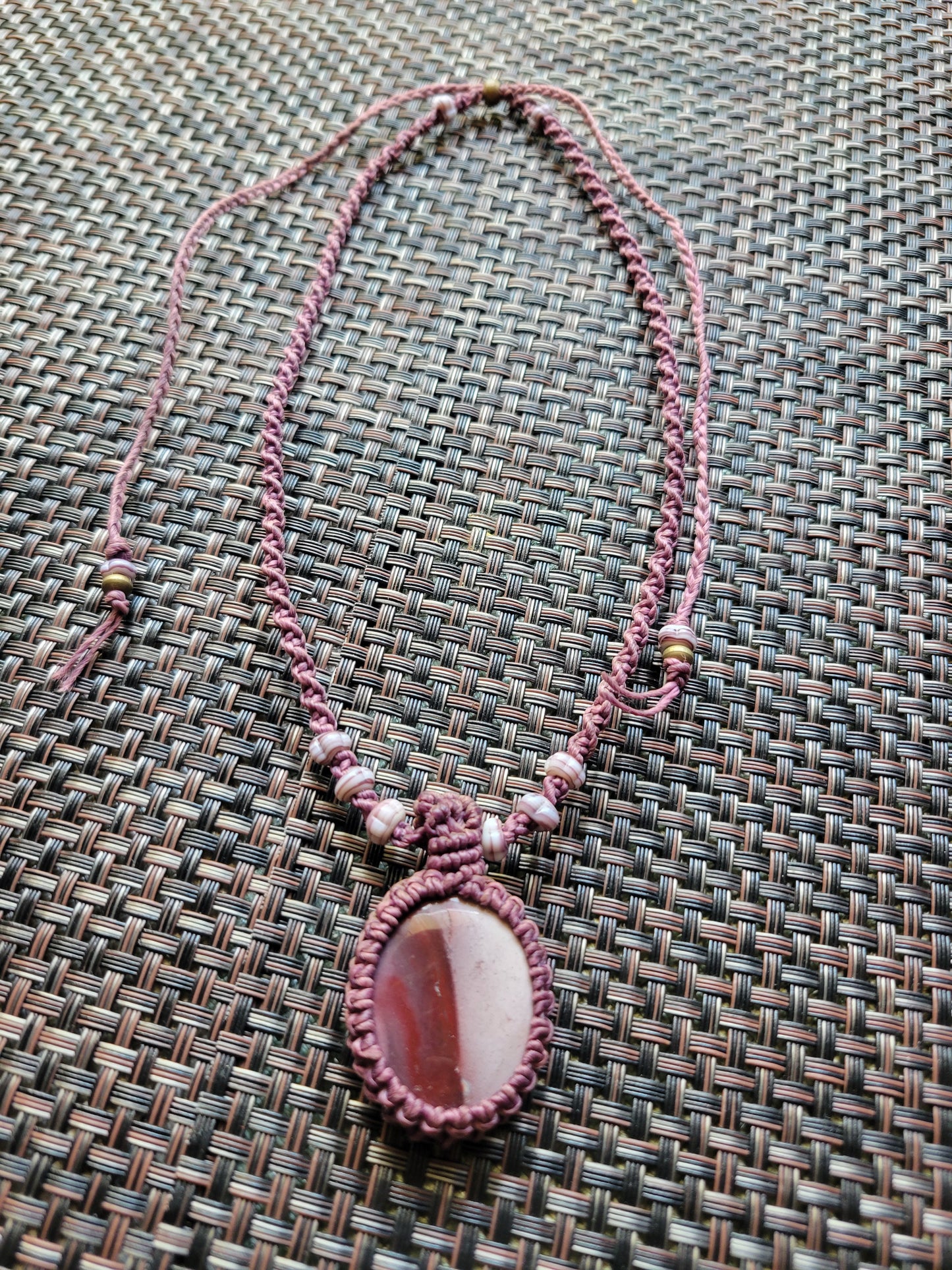 Noreena Jasper Macramé Necklace – Two-Tone Pendant on Adjustable Spiral Braided Cord