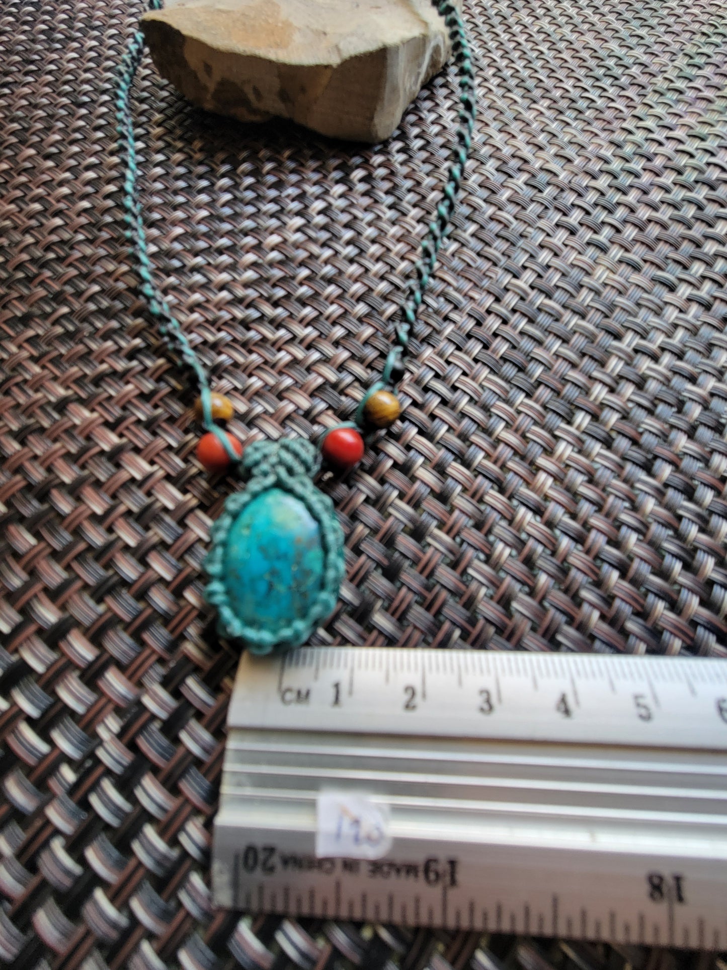 Chrysocolla Macramé Pendant Necklace – Handcrafted Blue-Green Stone on Adjustable Cord