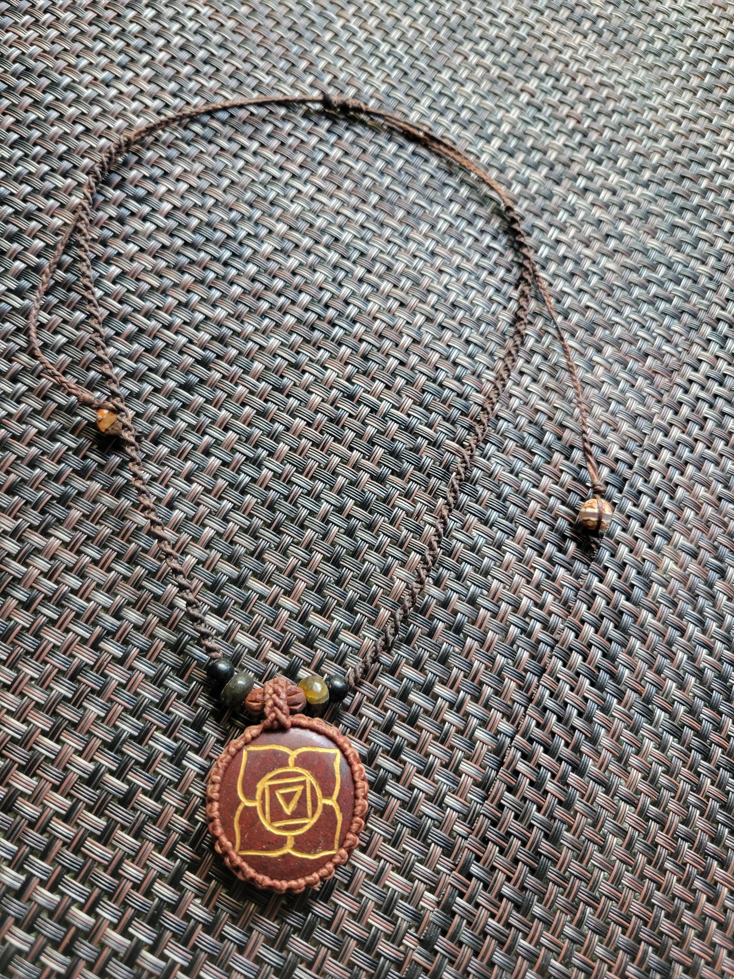Handmade Root Chakra Pendant Necklace with spiral braided cord