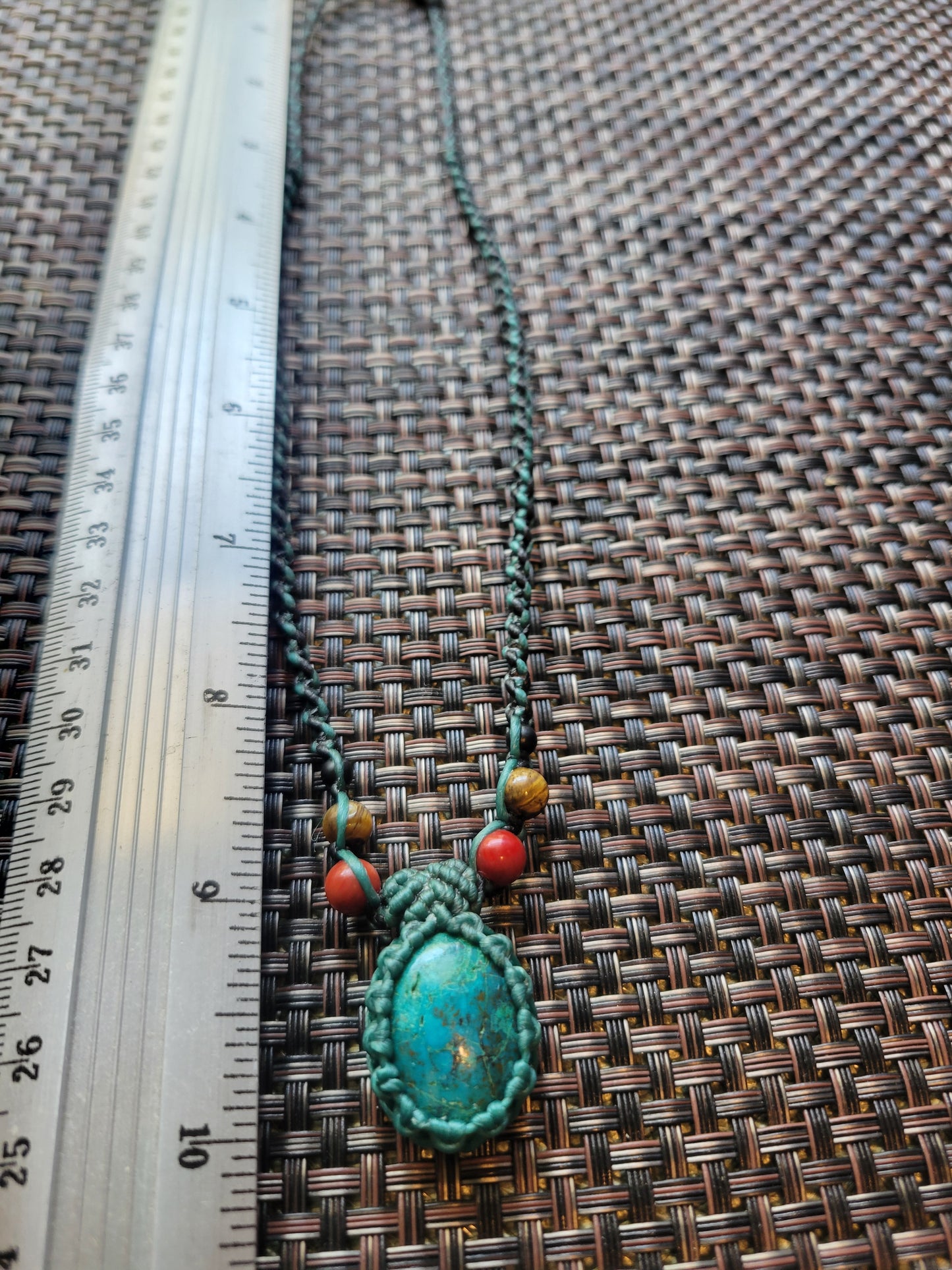 Chrysocolla Macramé Pendant Necklace – Handcrafted Blue-Green Stone on Adjustable Cord