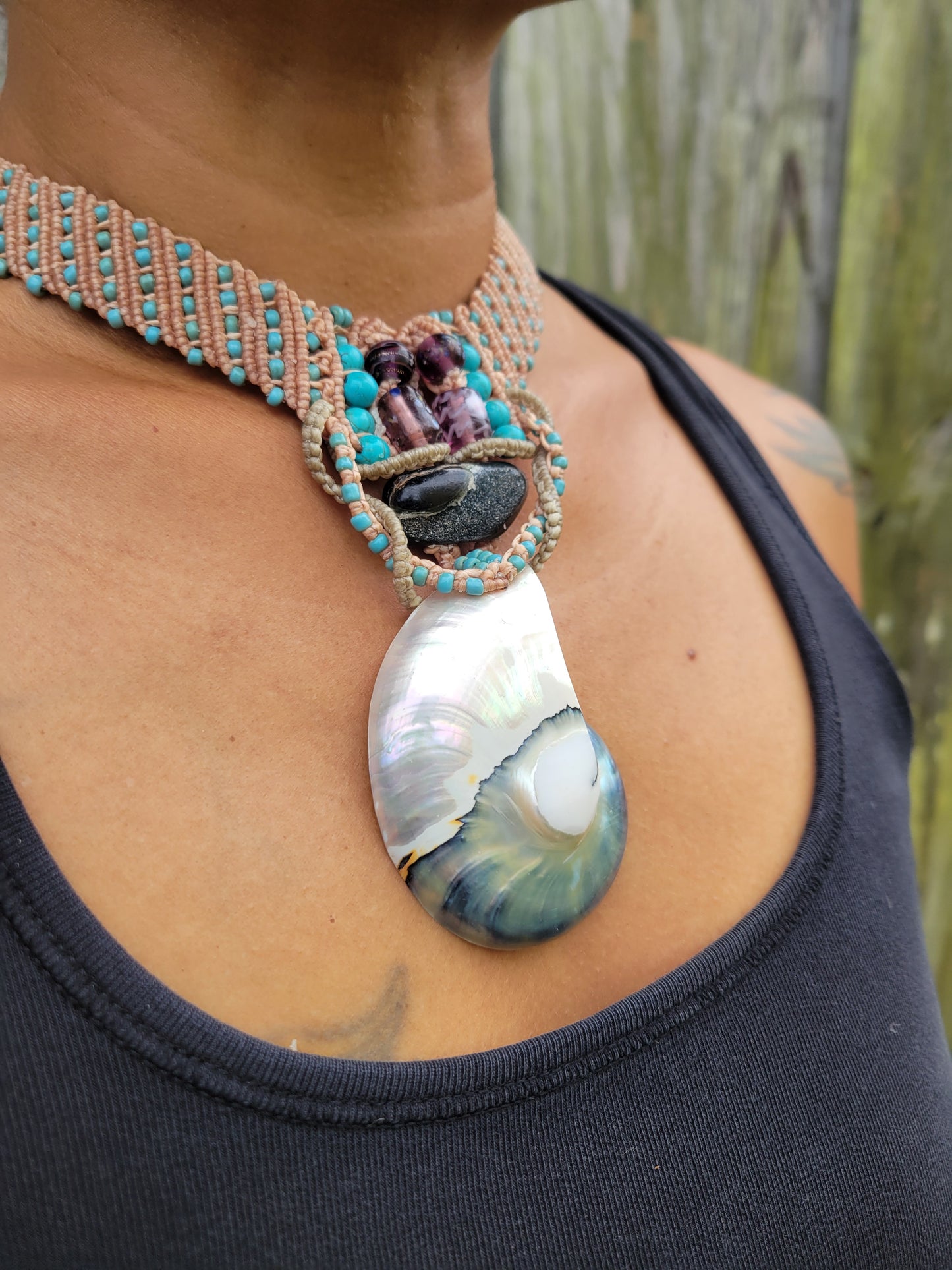 Boho Nautilus Shell Macrame Choker Necklace ocean jewelry