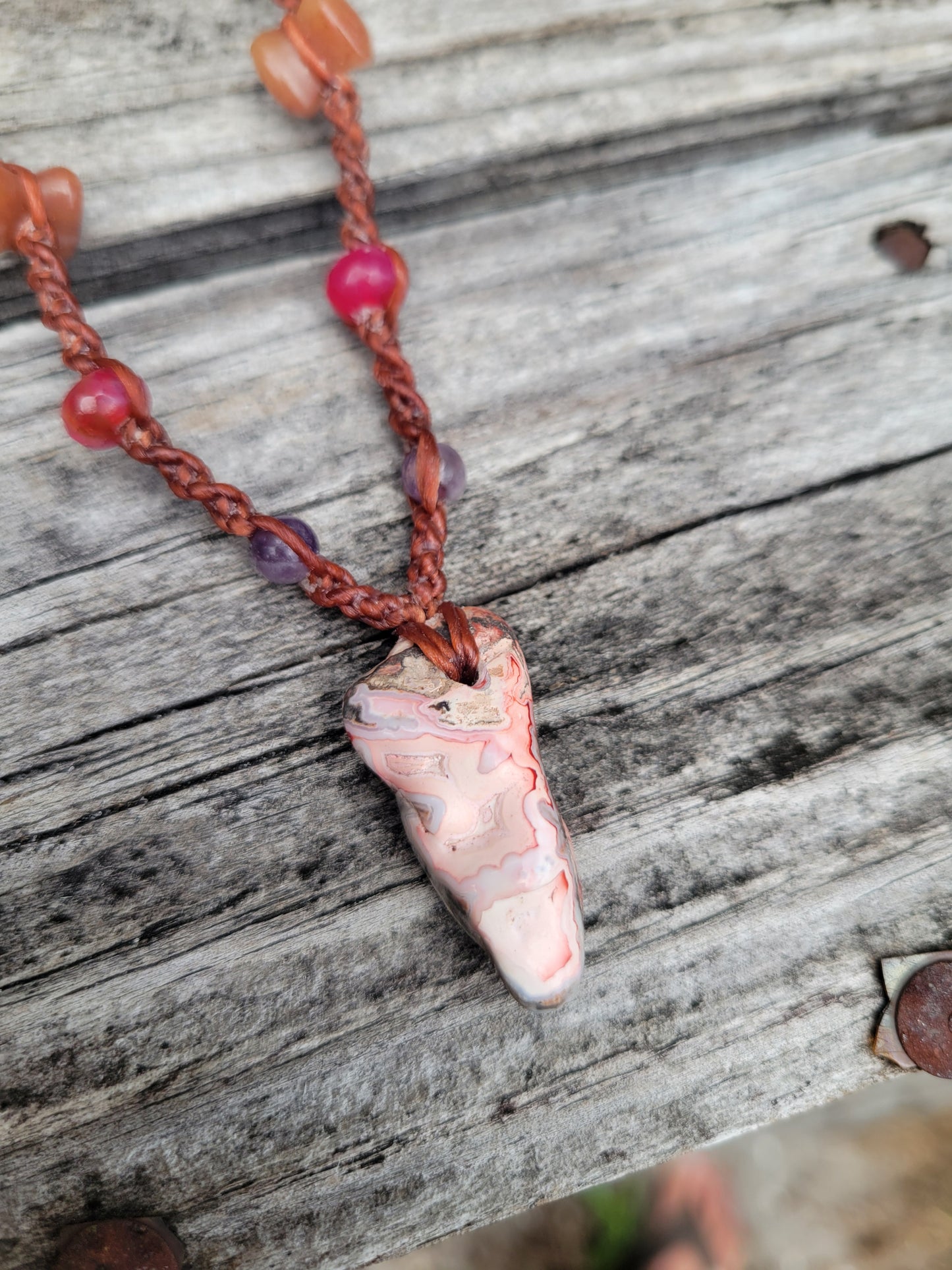 Polished Stone Pendant Boho Hippie Necklaces – Adjustable