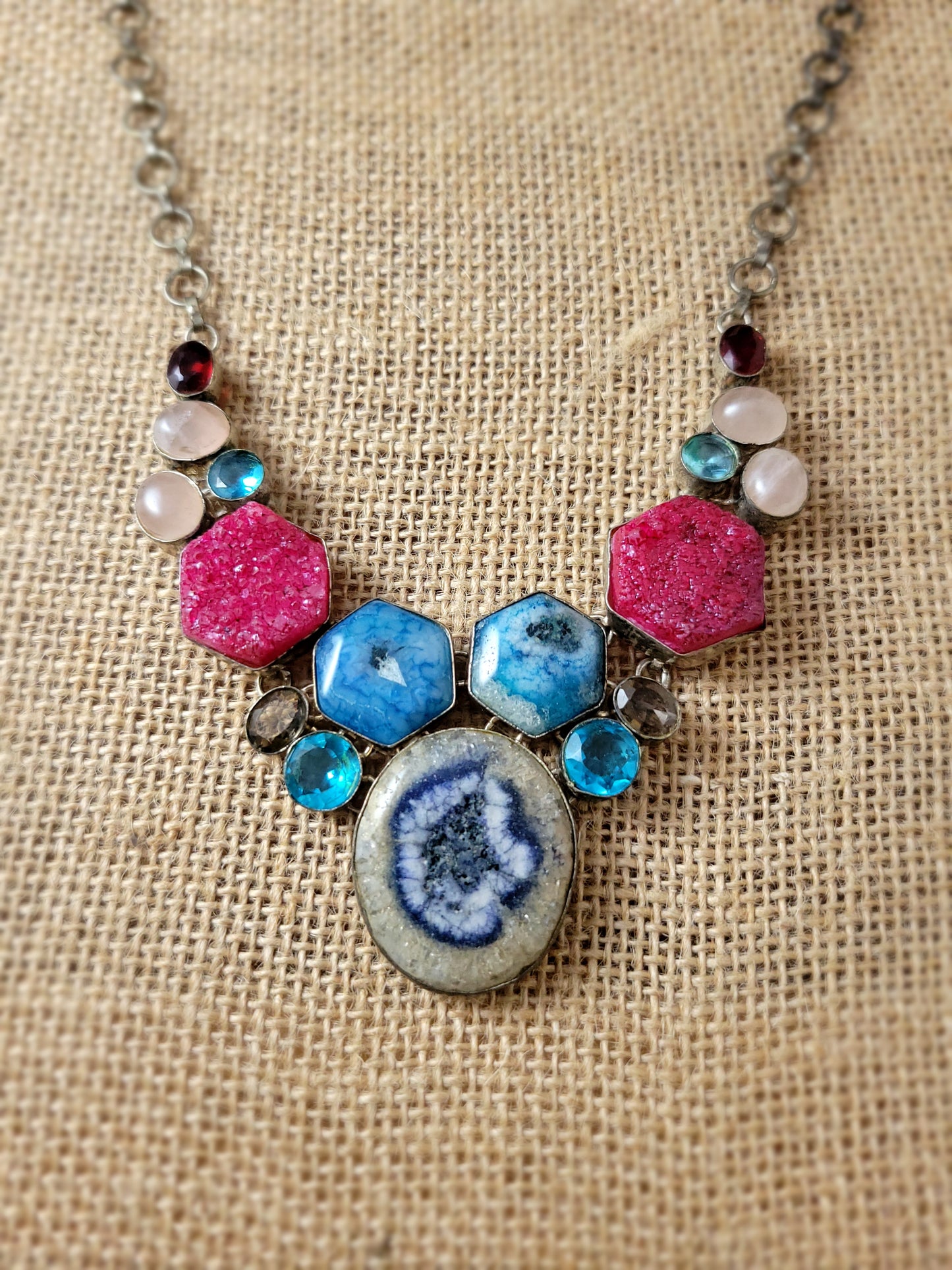 Multi Gemstone Pendant Necklace with vintage silver detailing