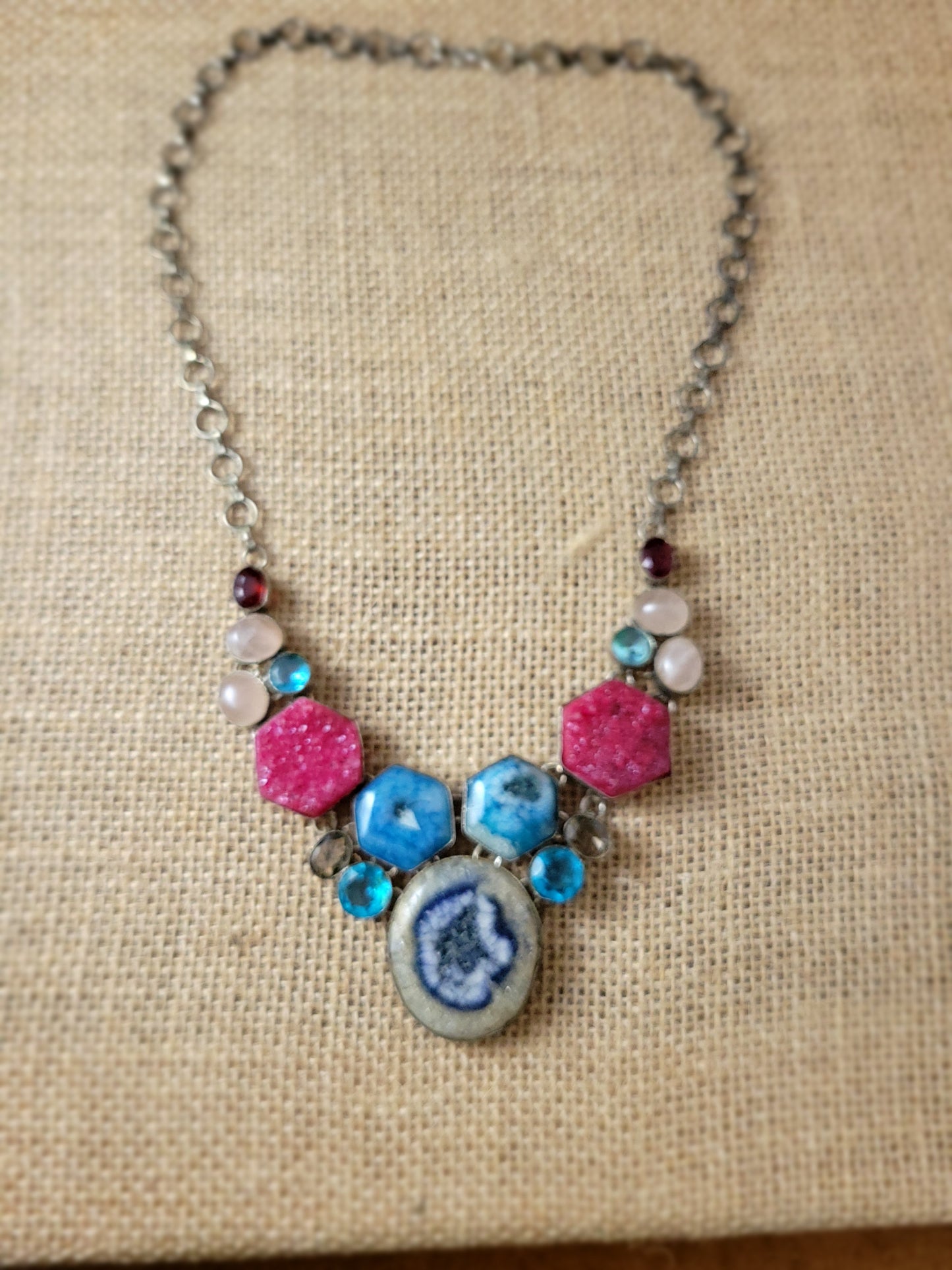 Handcrafted Multi Gemstone Pendant Necklace boho hippie style