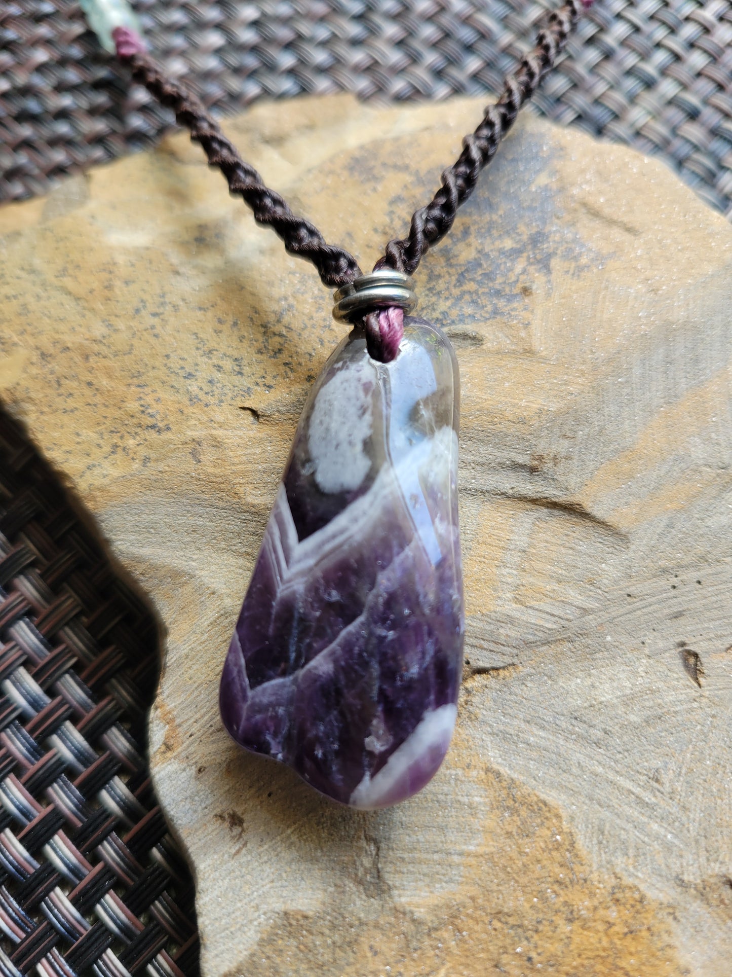Chevron Amethyst Pendant Necklace with raw crystal design