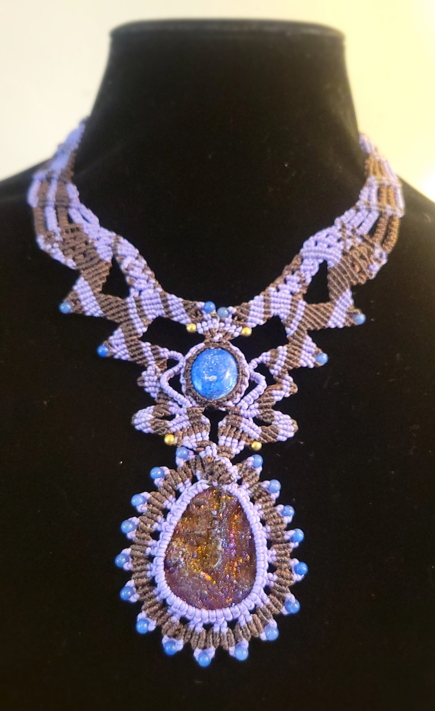 Handmade Titanium Aura Druzy and Lapis Lazuli Choker festival jewelry