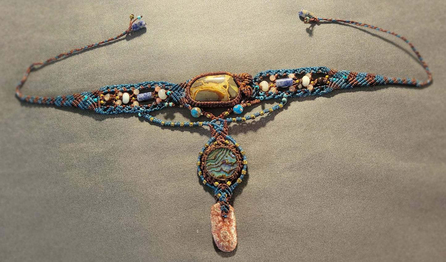 Polychrome Jasper & Crazy Lace Agate Macramé Necklace