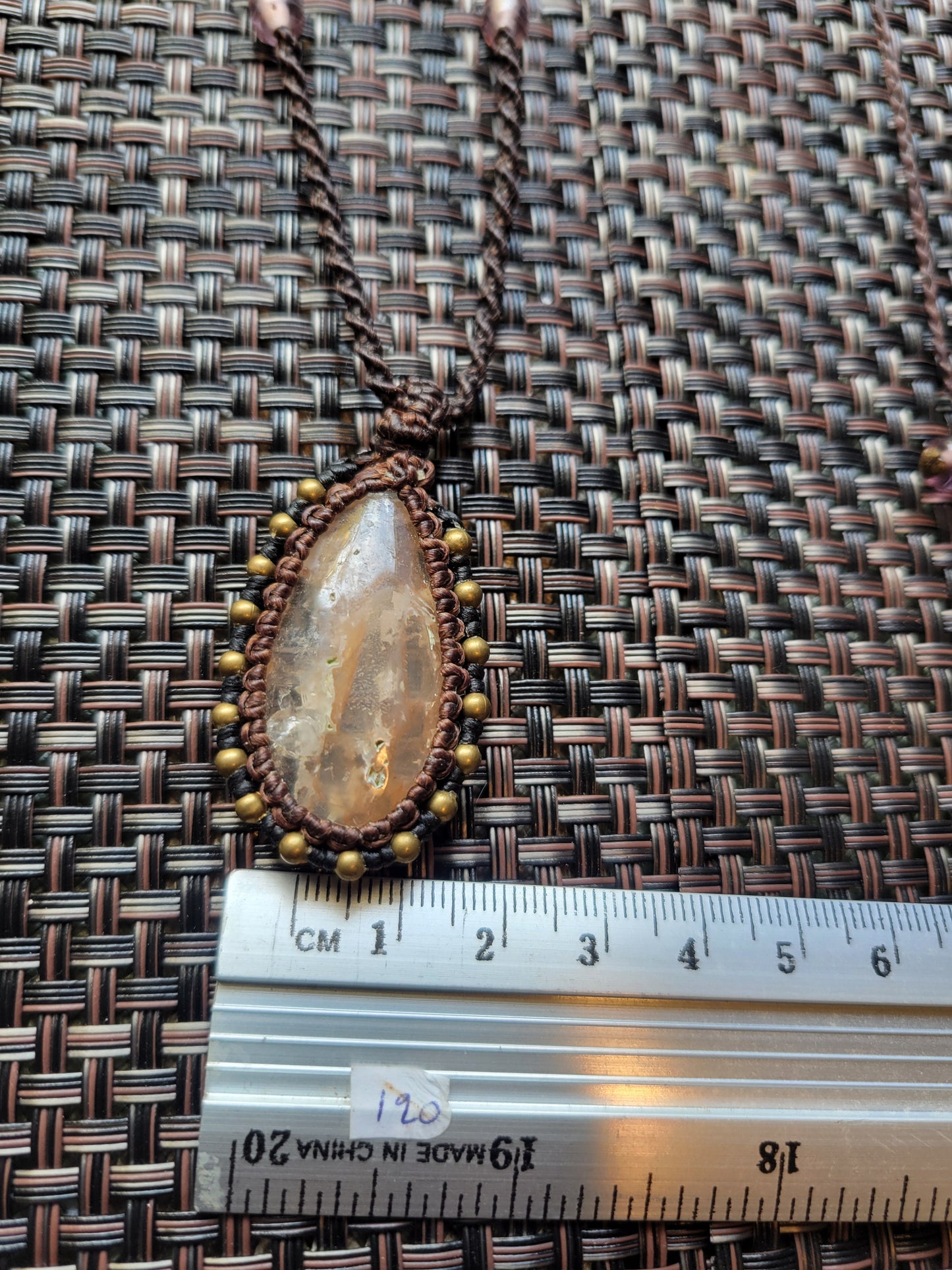 Pink Plume Agate Pendant Necklace – Handcrafted Teardrop Stone with Brass Accents