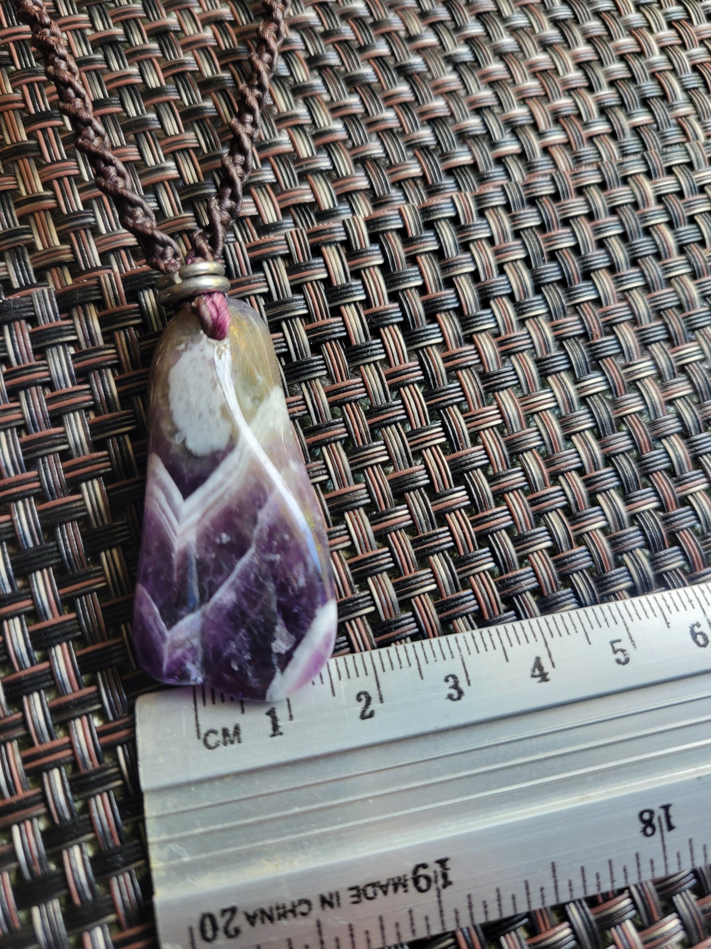 Boho Chevron Amethyst Pendant Necklace with purple bead accents