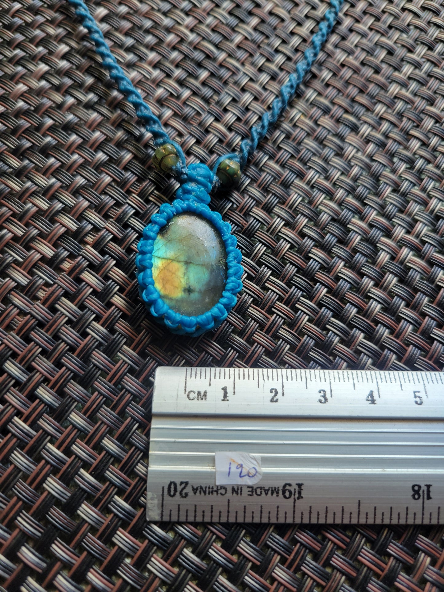 “Starseed” – Small Oval Labradorite Pendant Necklace, Blue Cord & Spiral Braid, Adjustable for Kids & Adults