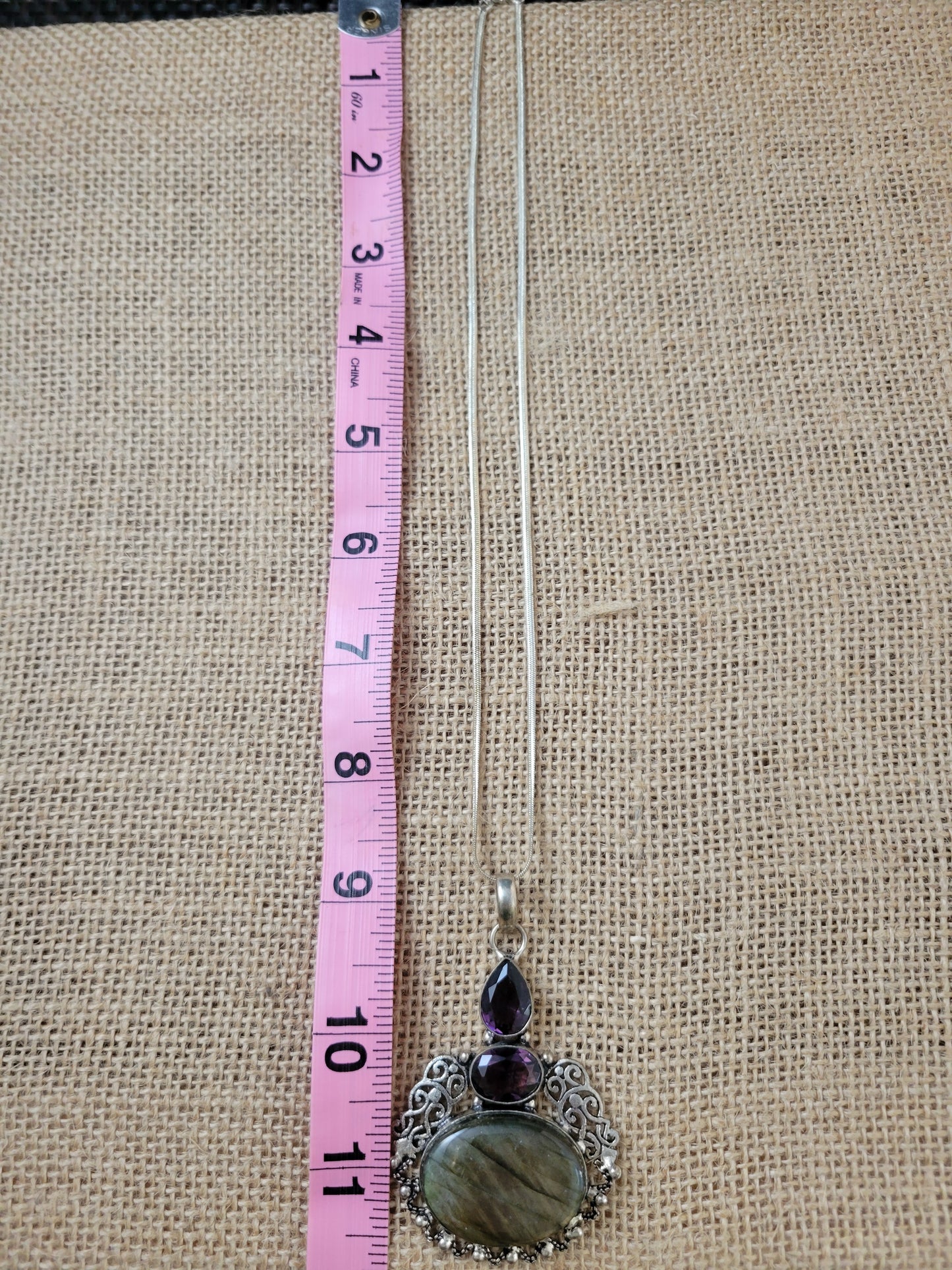 Labradorite and Amethyst Pendant Necklace – Vintage Boho Jewelry
