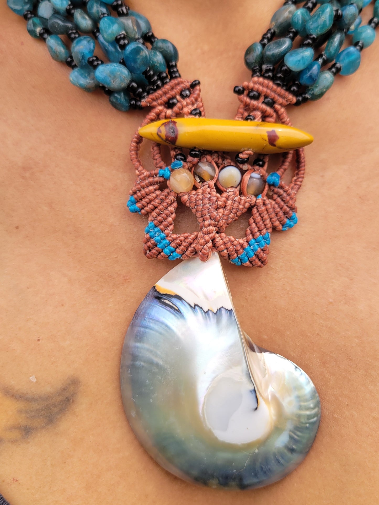 Ocean Heart Nautilus Necklace – Limited-Edition Shell Pendant with Jasper & Apatite Beaded Strands