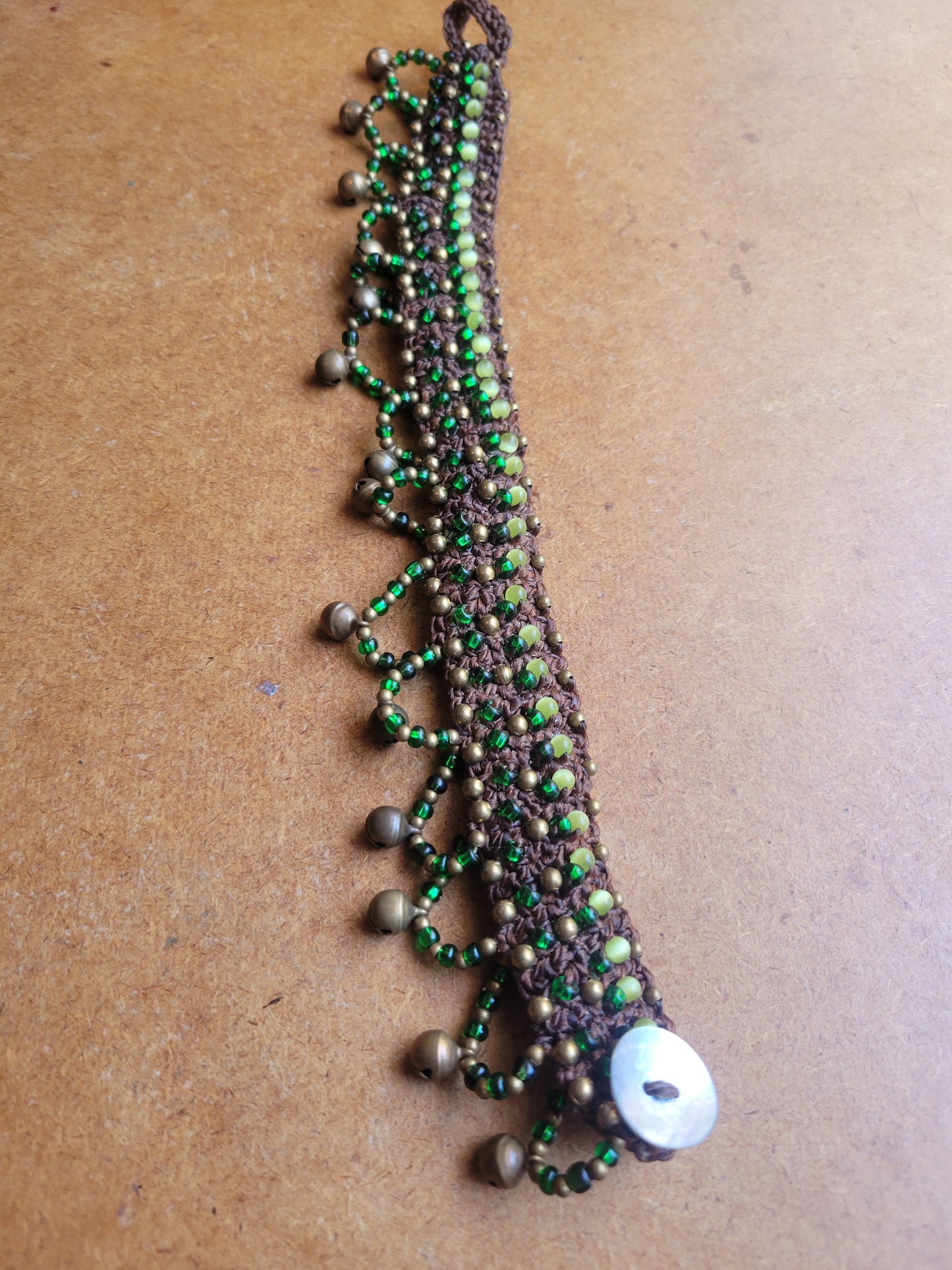 Boho Anklets – Brown Macramé with Green Cat’s Eye Beads