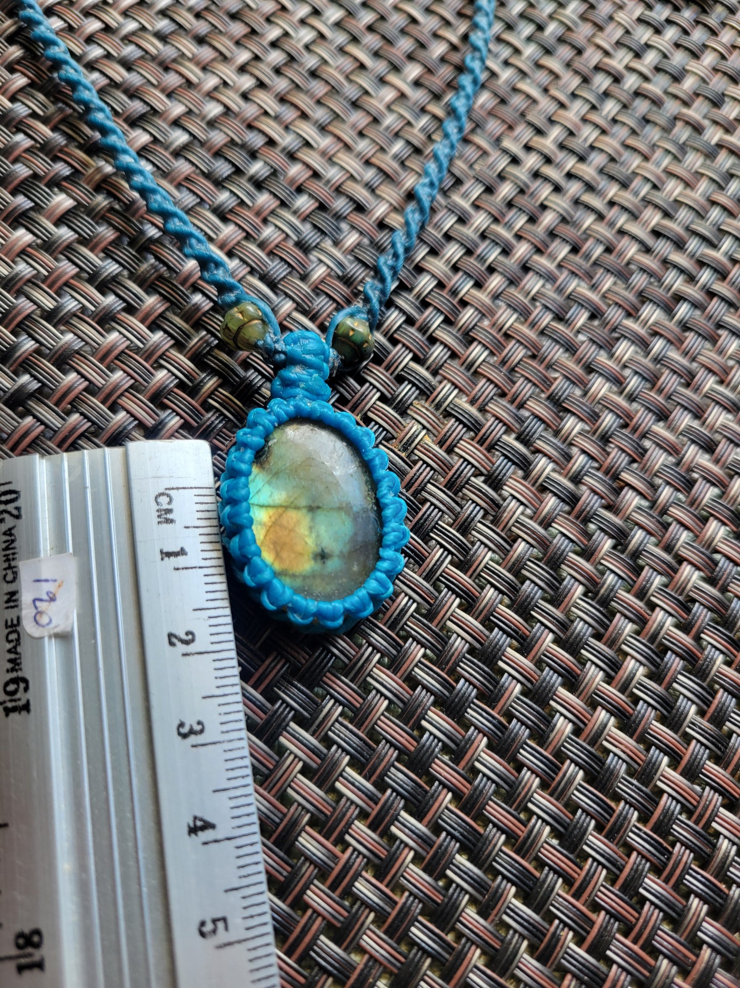 “Starseed” – Small Oval Labradorite Pendant Necklace, Blue Cord & Spiral Braid, Adjustable for Kids & Adults