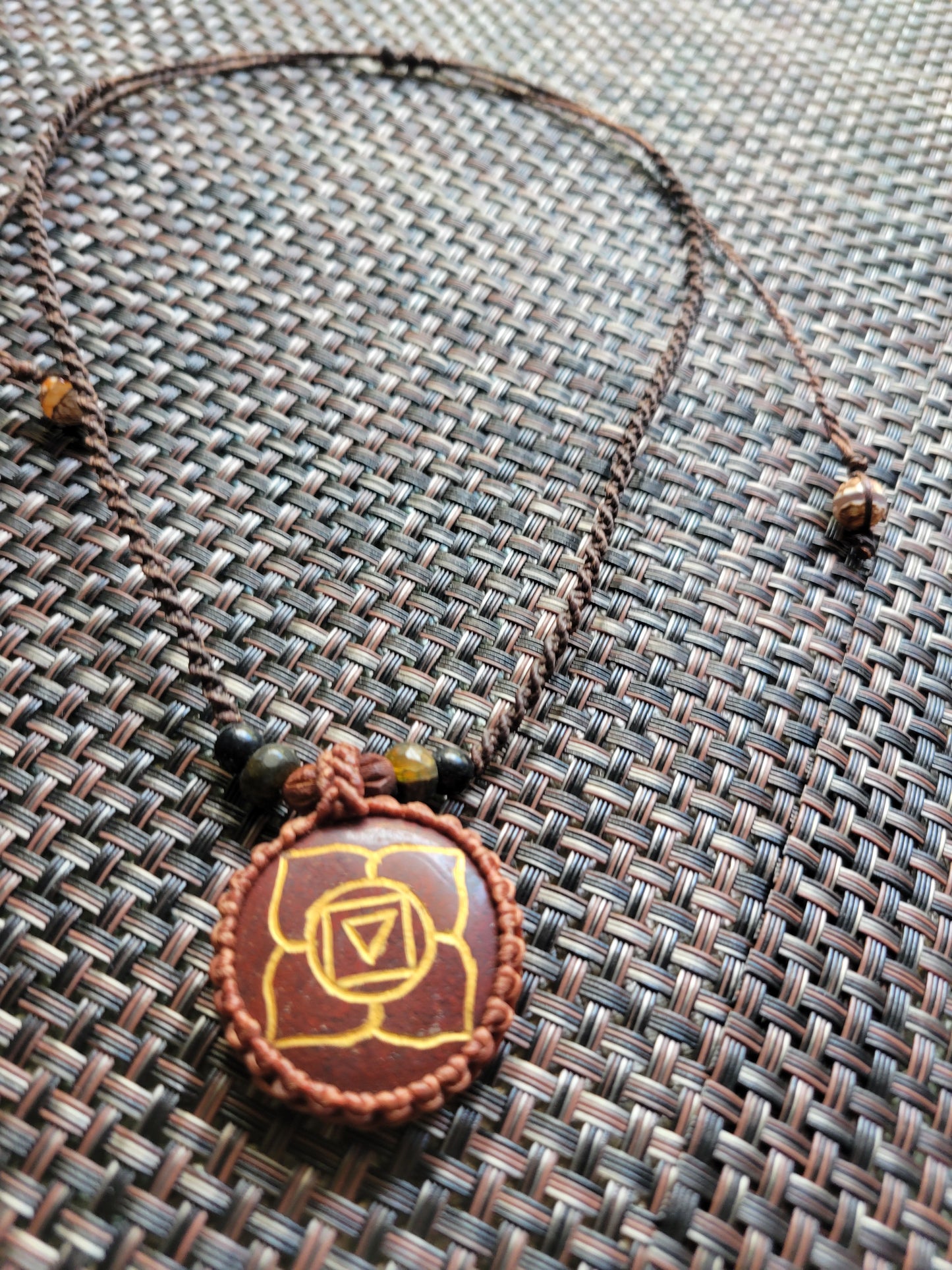Spiritual Root Chakra Pendant Necklace with orange carved crystal