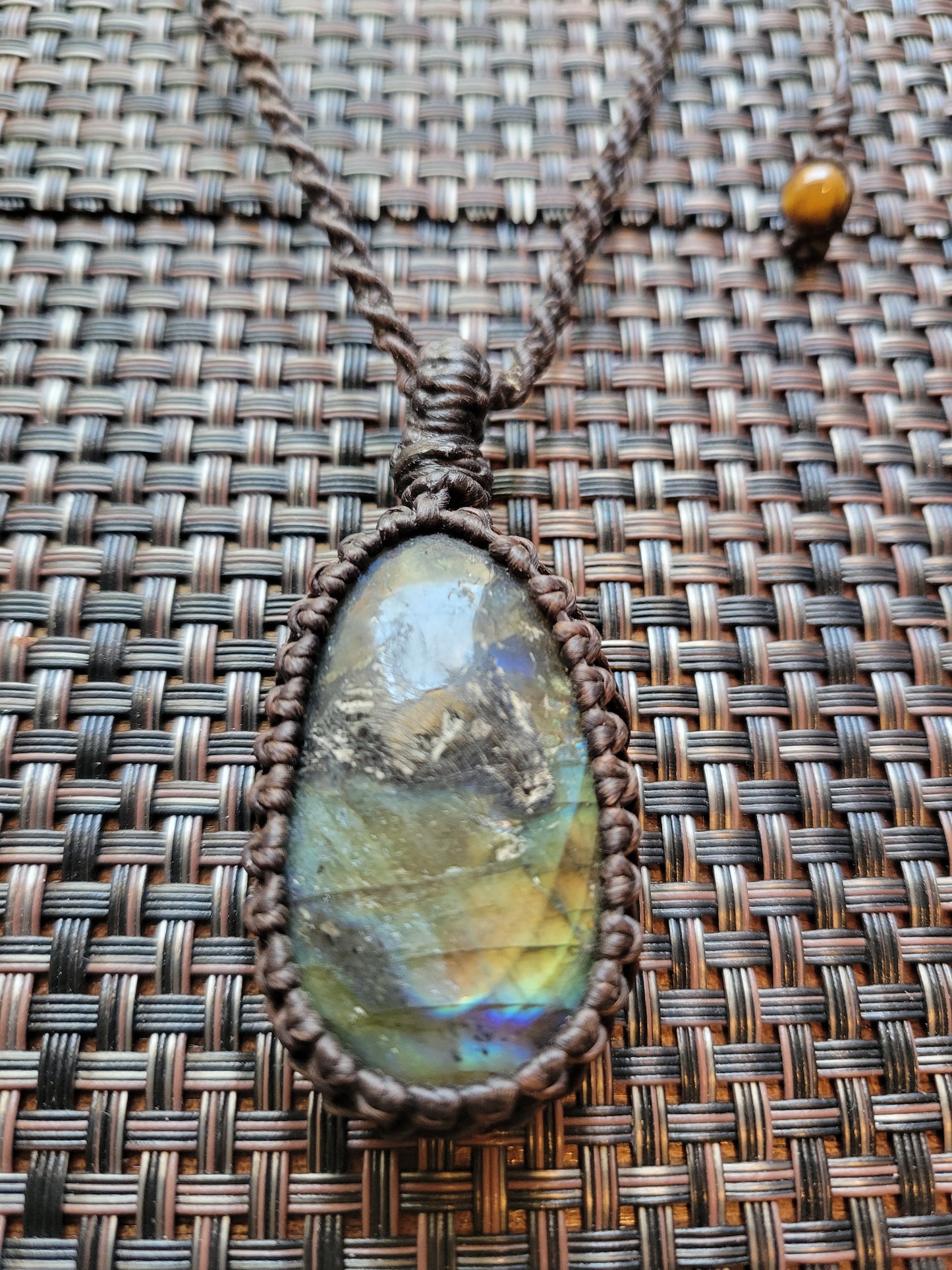 Labradorite Pendant Necklace with minimalist waxed cotton cord
