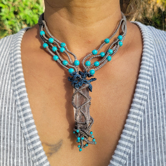 Handmade crystal necklace with clear quartz pendant