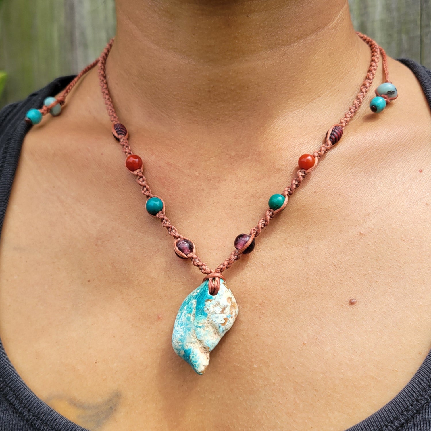 Raw Blue Apatite pendant boho hippie necklace
