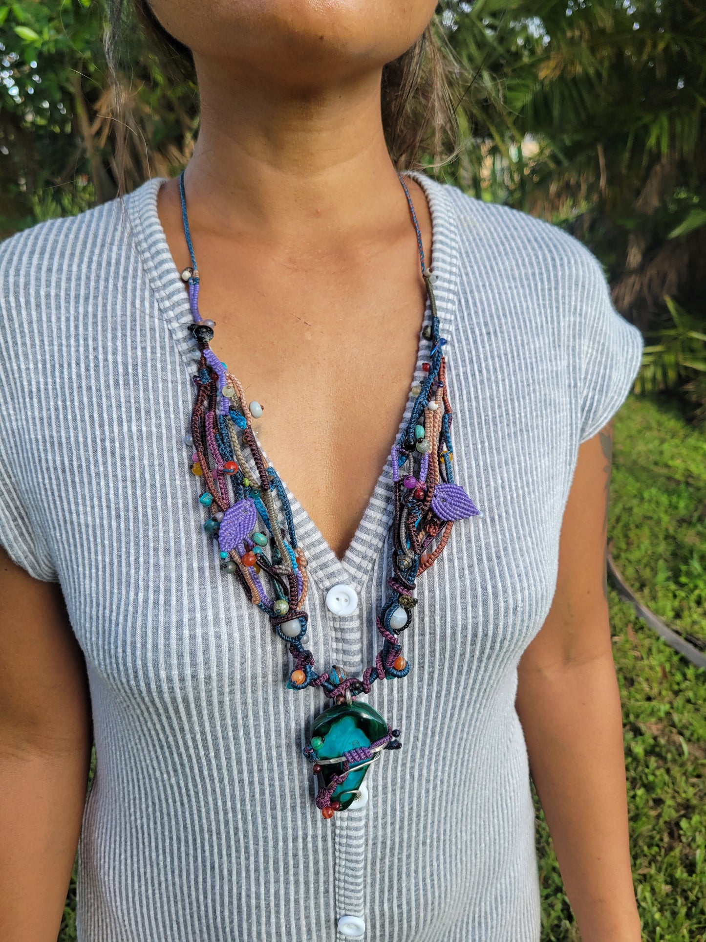 Boho Raw Malachite Pendant necklace earthy artistic jewelry